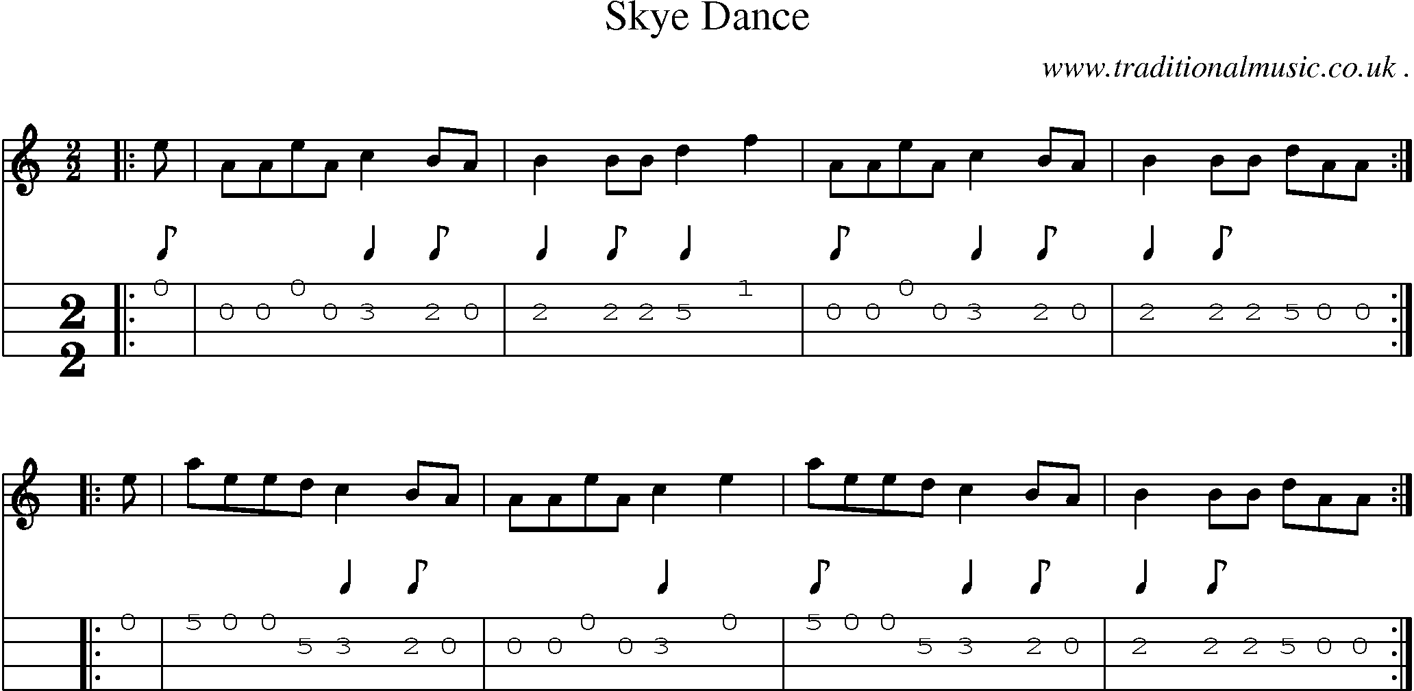 Sheet-music  score, Chords and Mandolin Tabs for Skye Dance