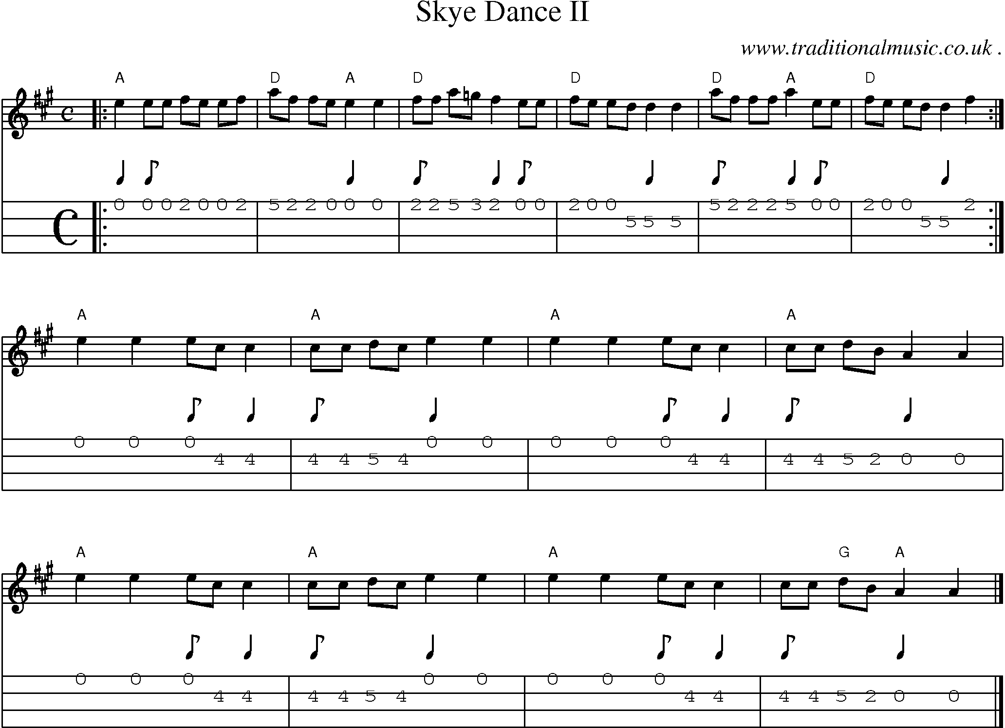 Sheet-music  score, Chords and Mandolin Tabs for Skye Dance Ii