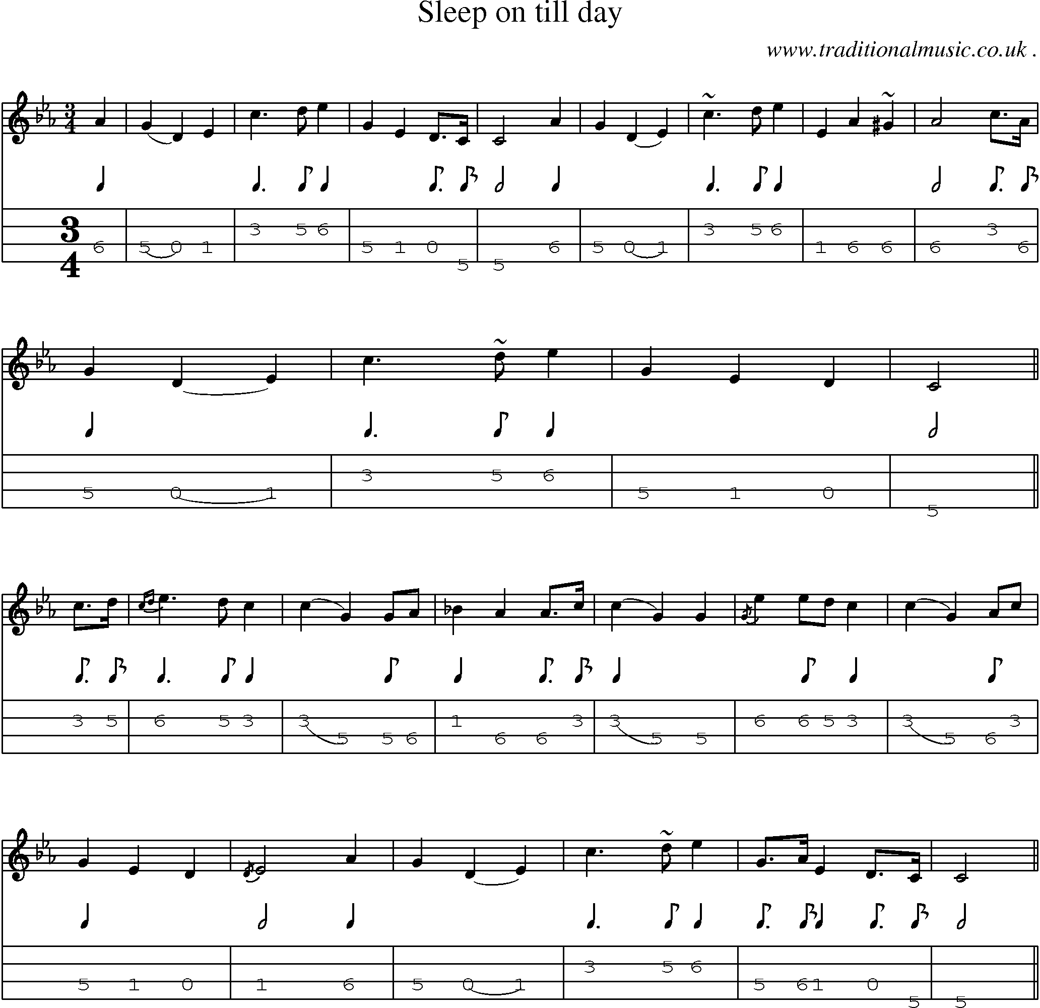 Sheet-music  score, Chords and Mandolin Tabs for Sleep On Till Day 