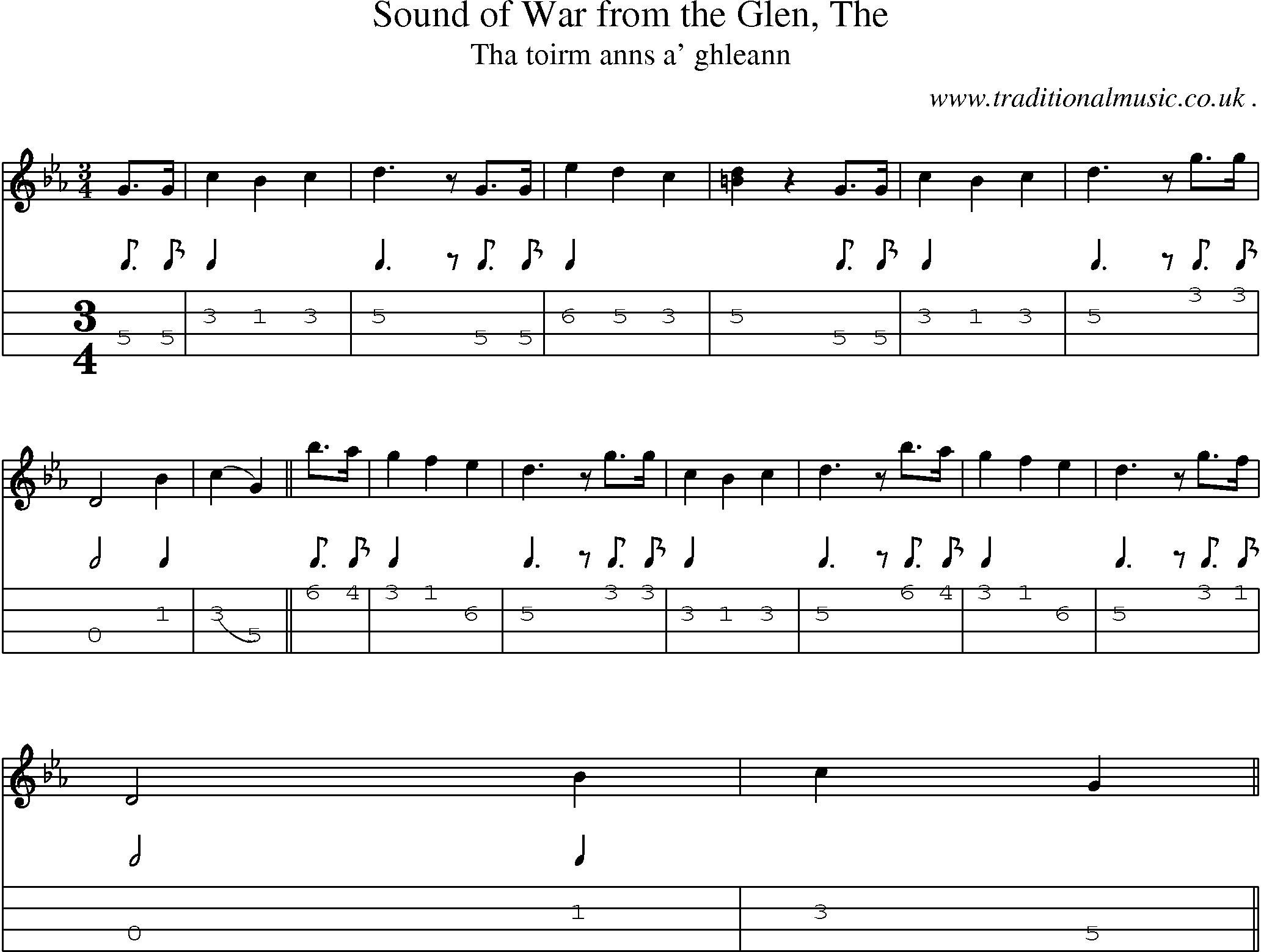 Sheet-music  score, Chords and Mandolin Tabs for Sound Of War From The Glen The
