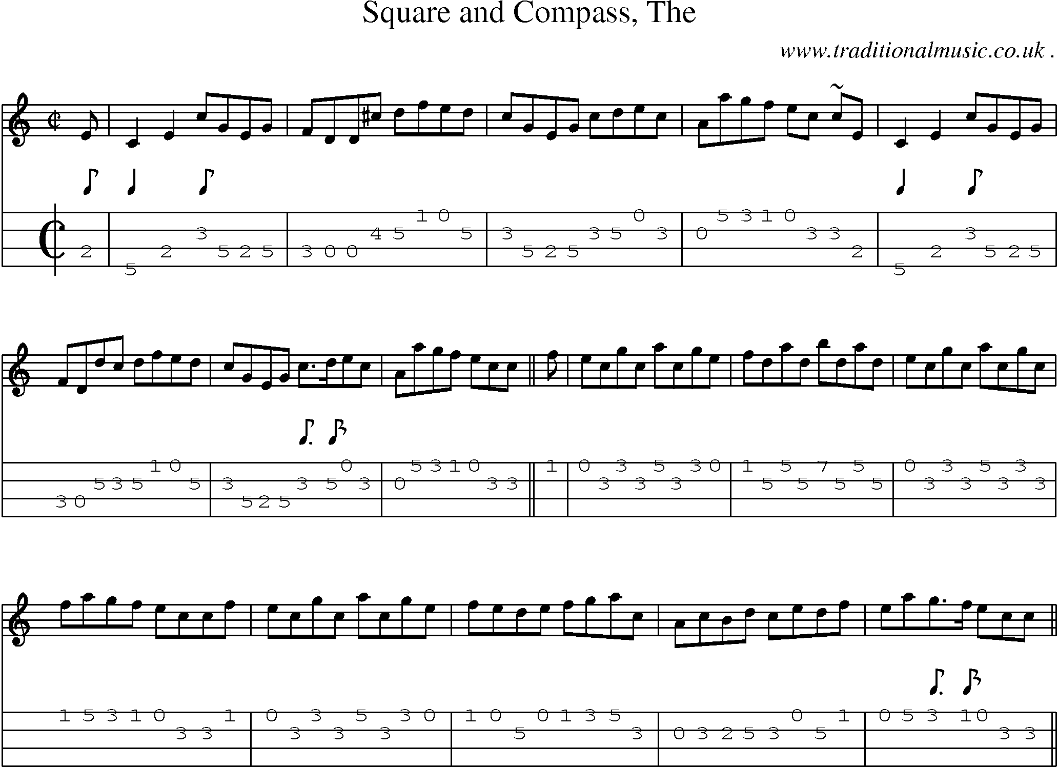 Sheet-music  score, Chords and Mandolin Tabs for Square And Compass The