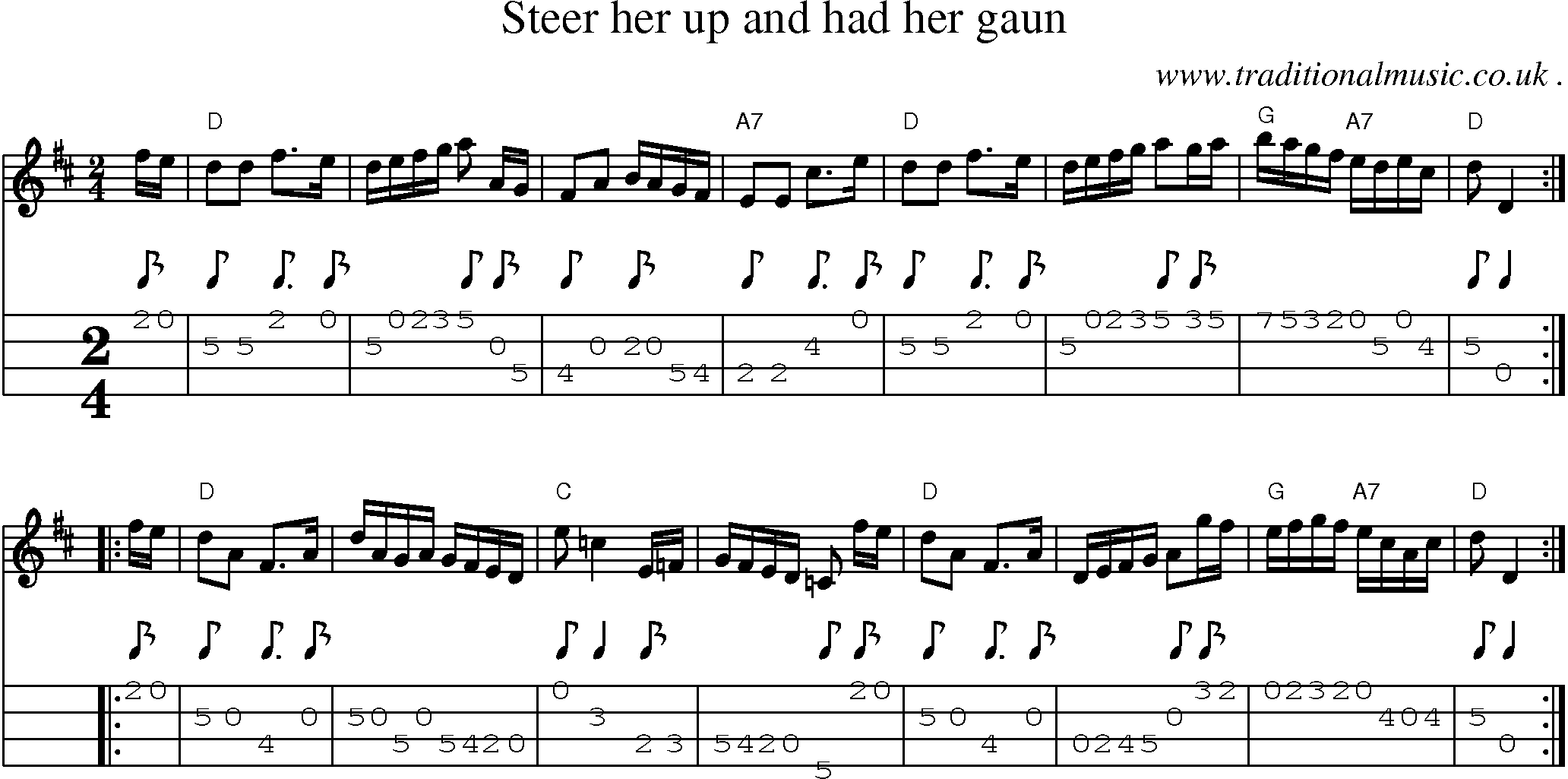 Sheet-music  score, Chords and Mandolin Tabs for Steer Her Up And Had Her Gaun