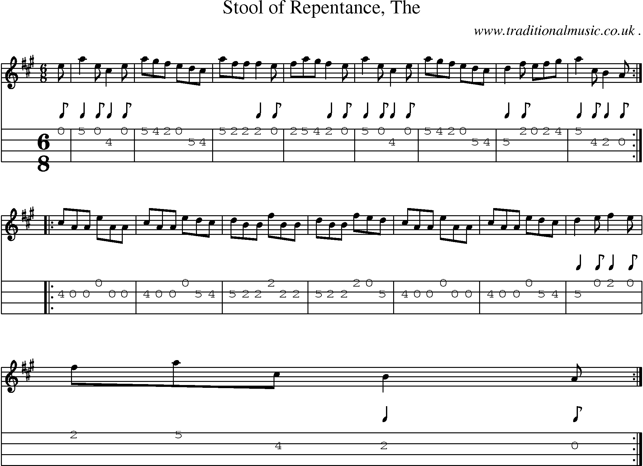 Sheet-music  score, Chords and Mandolin Tabs for Stool Of Repentance The