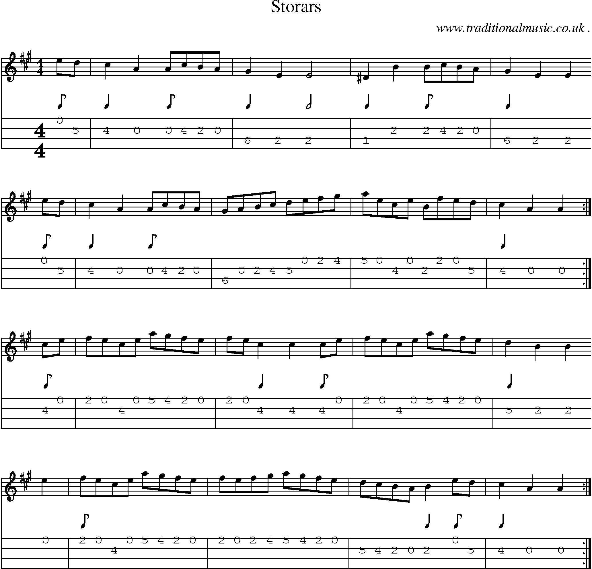 Sheet-music  score, Chords and Mandolin Tabs for Storars