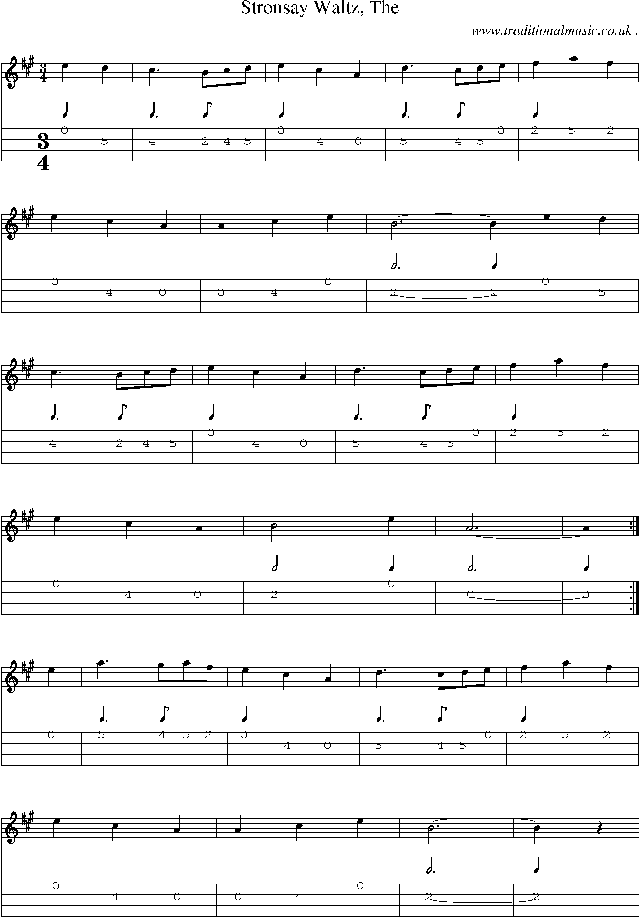 Sheet-music  score, Chords and Mandolin Tabs for Stronsay Waltz The