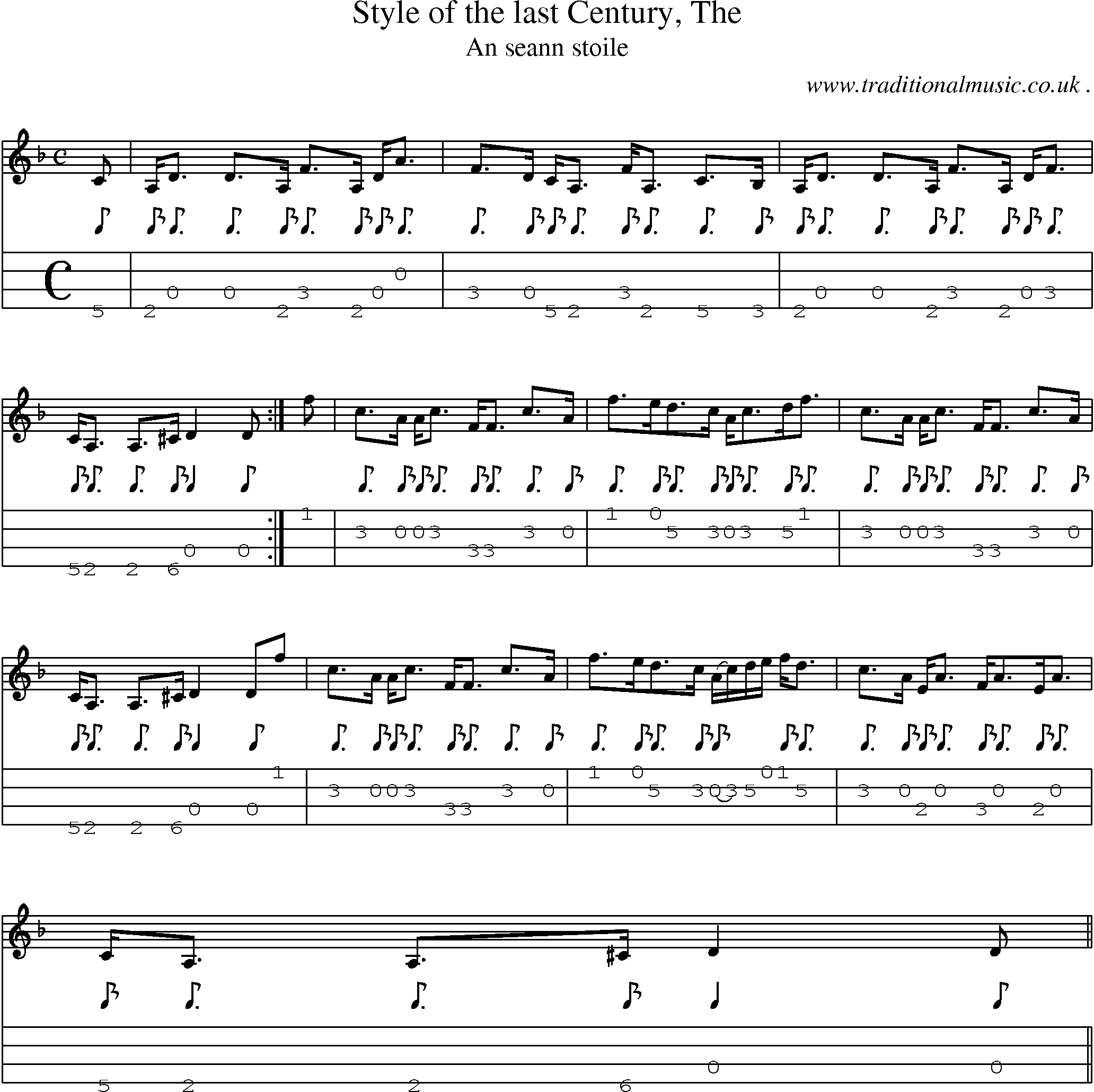 Sheet-music  score, Chords and Mandolin Tabs for Style Of The Last Century The