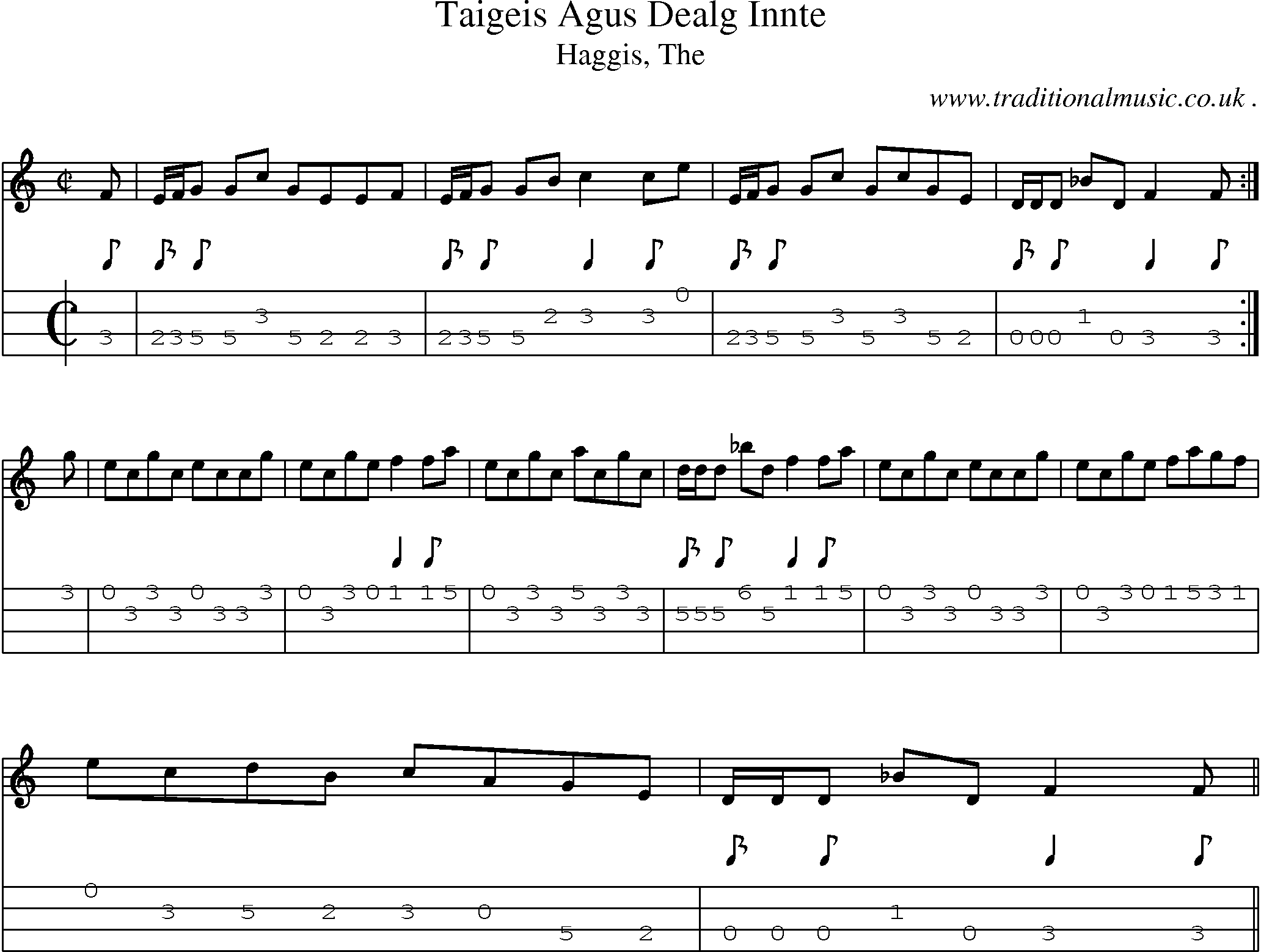 Sheet-music  score, Chords and Mandolin Tabs for Taigeis Agus Dealg Innte