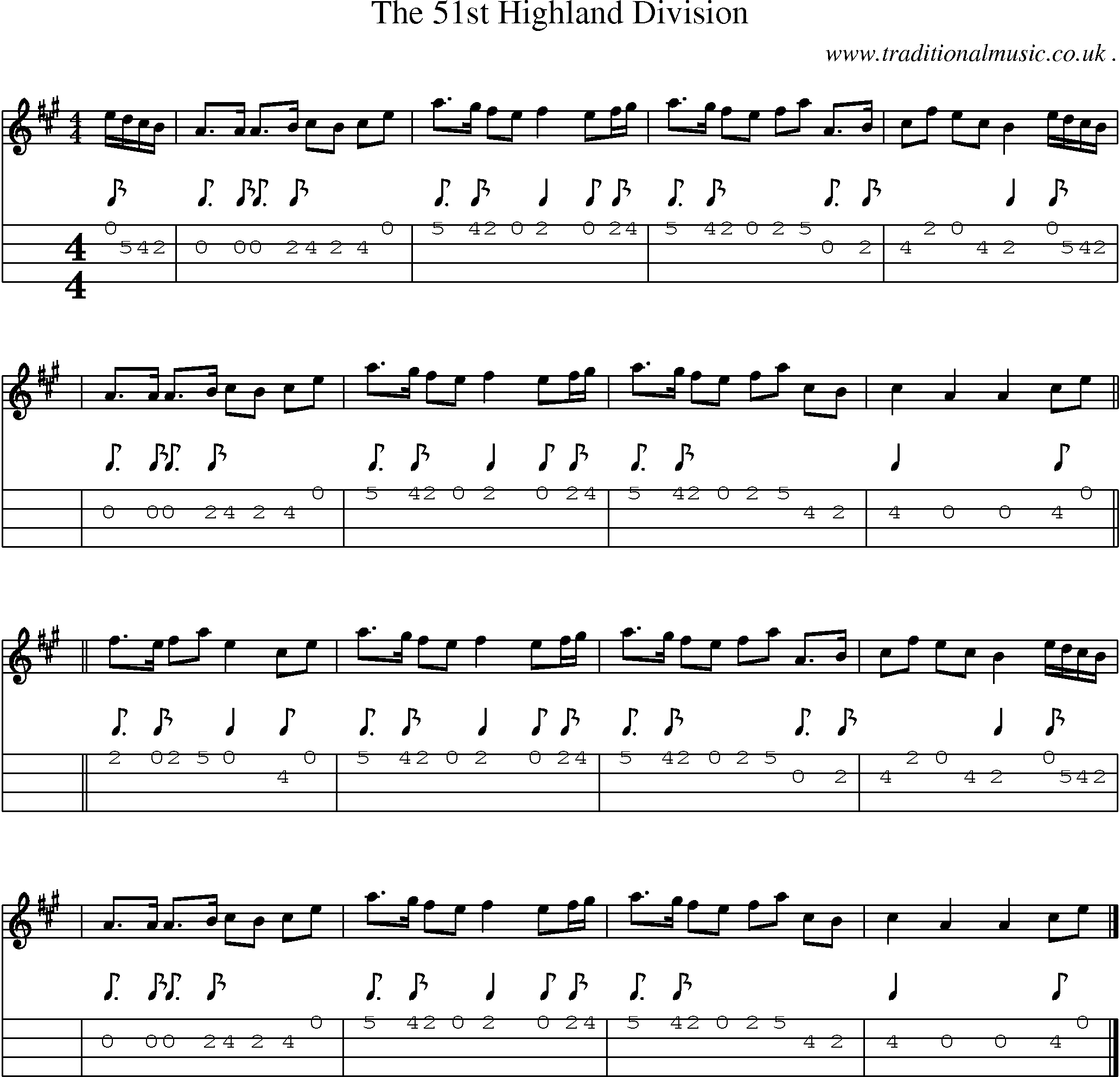 Sheet-music  score, Chords and Mandolin Tabs for The 51st Highland Division