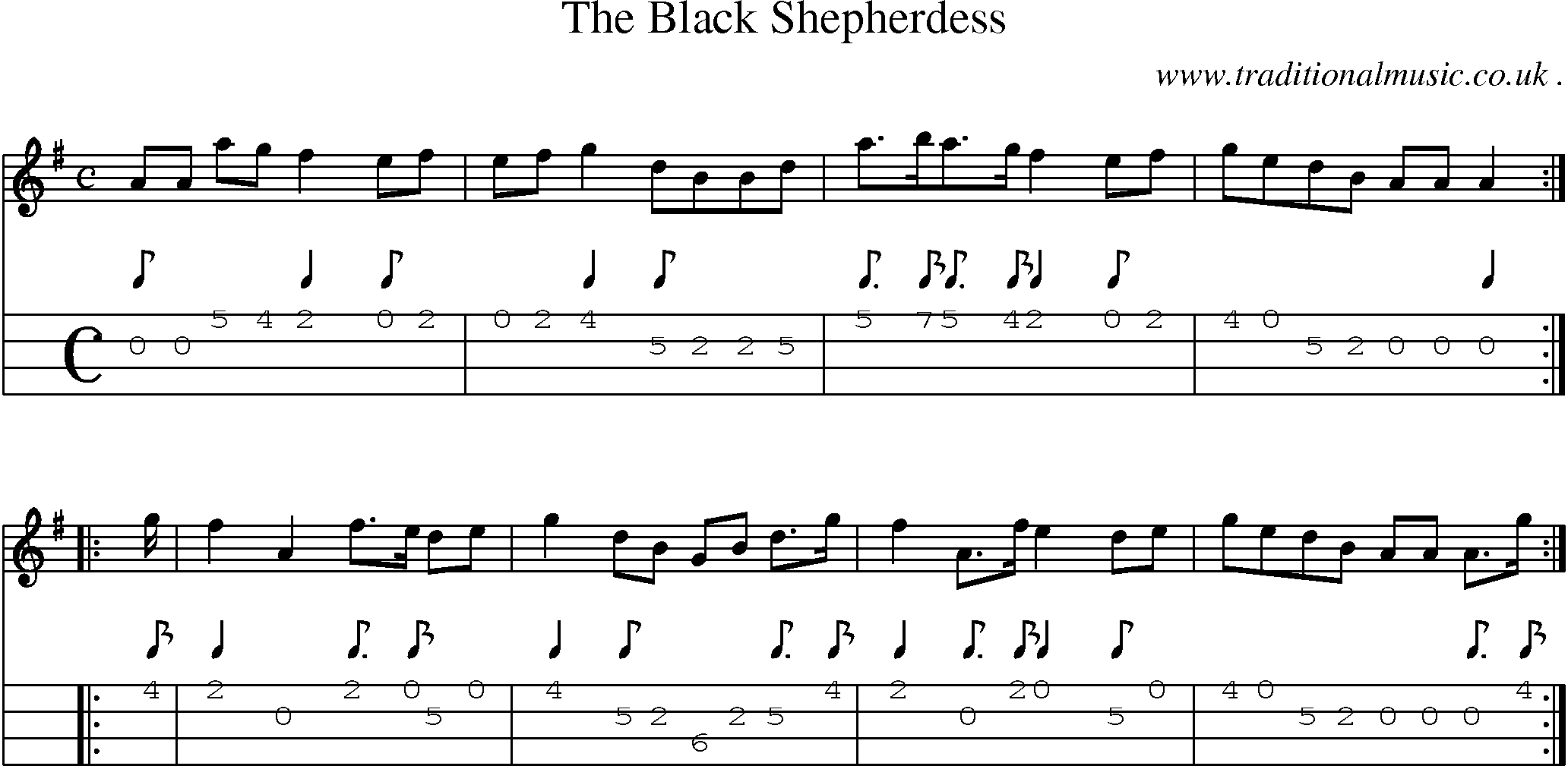 Sheet-music  score, Chords and Mandolin Tabs for The Black Shepherdess