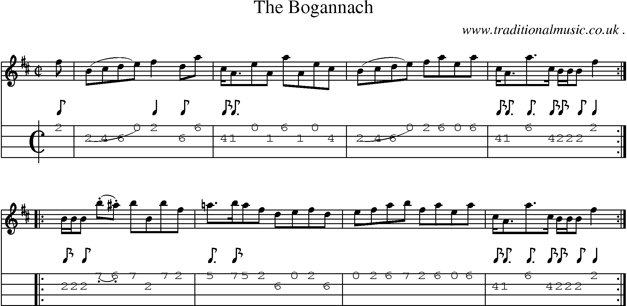 Sheet-music  score, Chords and Mandolin Tabs for The Bogannach