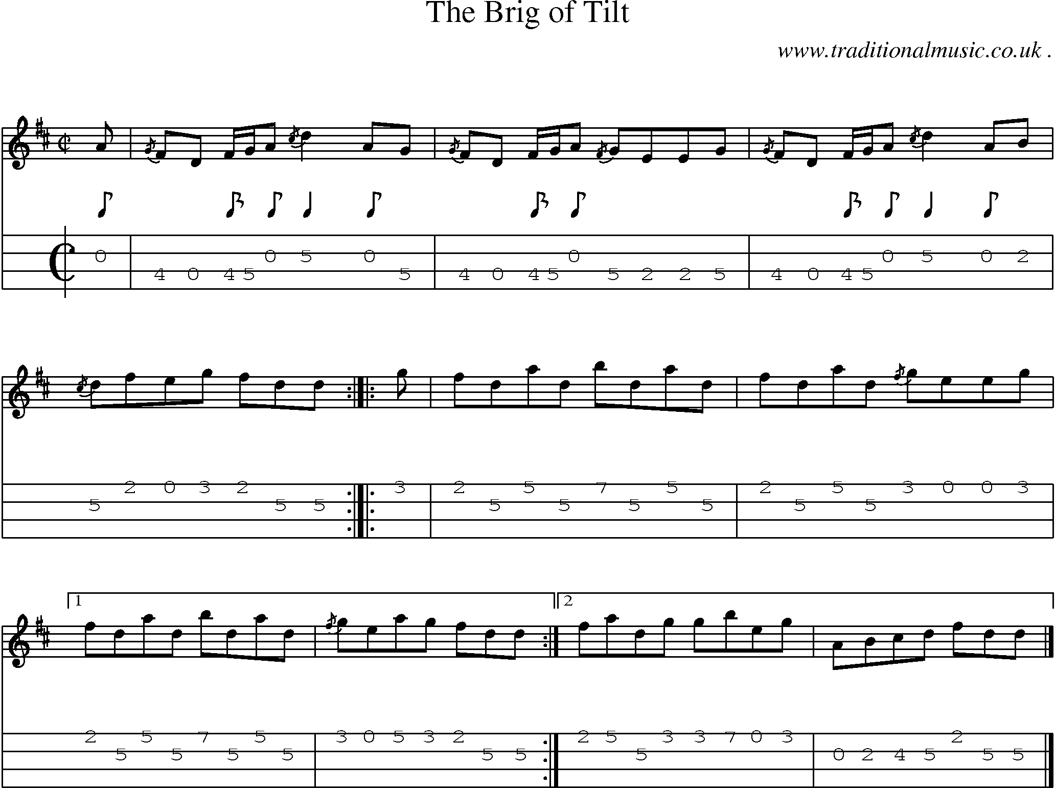 Sheet-music  score, Chords and Mandolin Tabs for The Brig Of Tilt