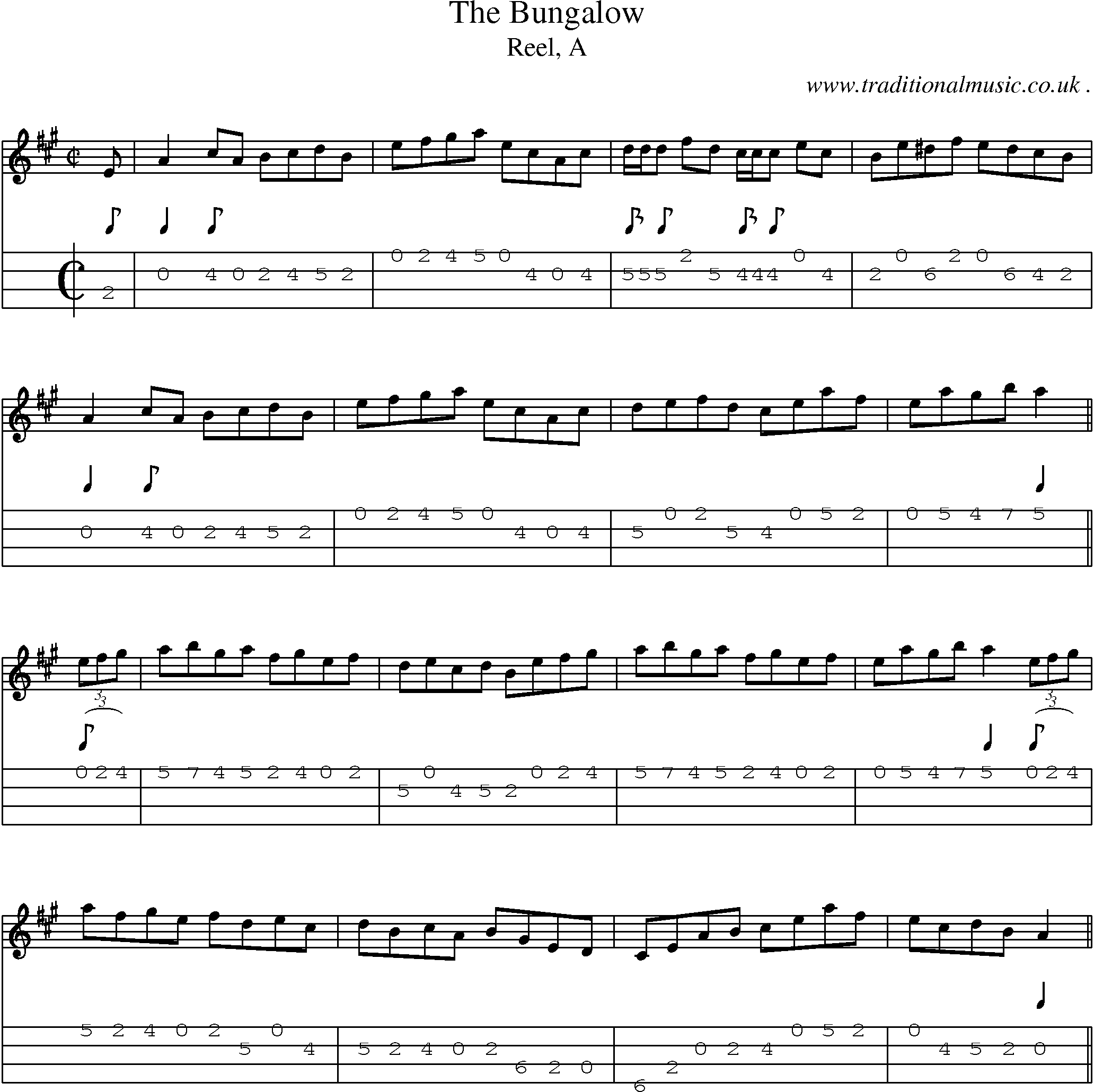 Sheet-music  score, Chords and Mandolin Tabs for The Bungalow