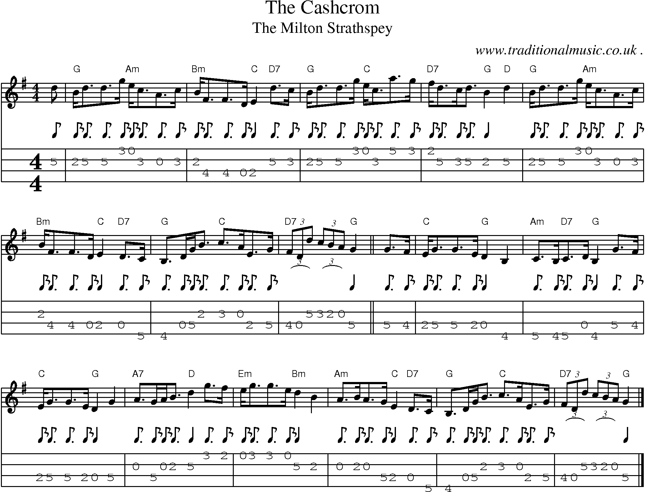 Sheet-music  score, Chords and Mandolin Tabs for The Cashcrom