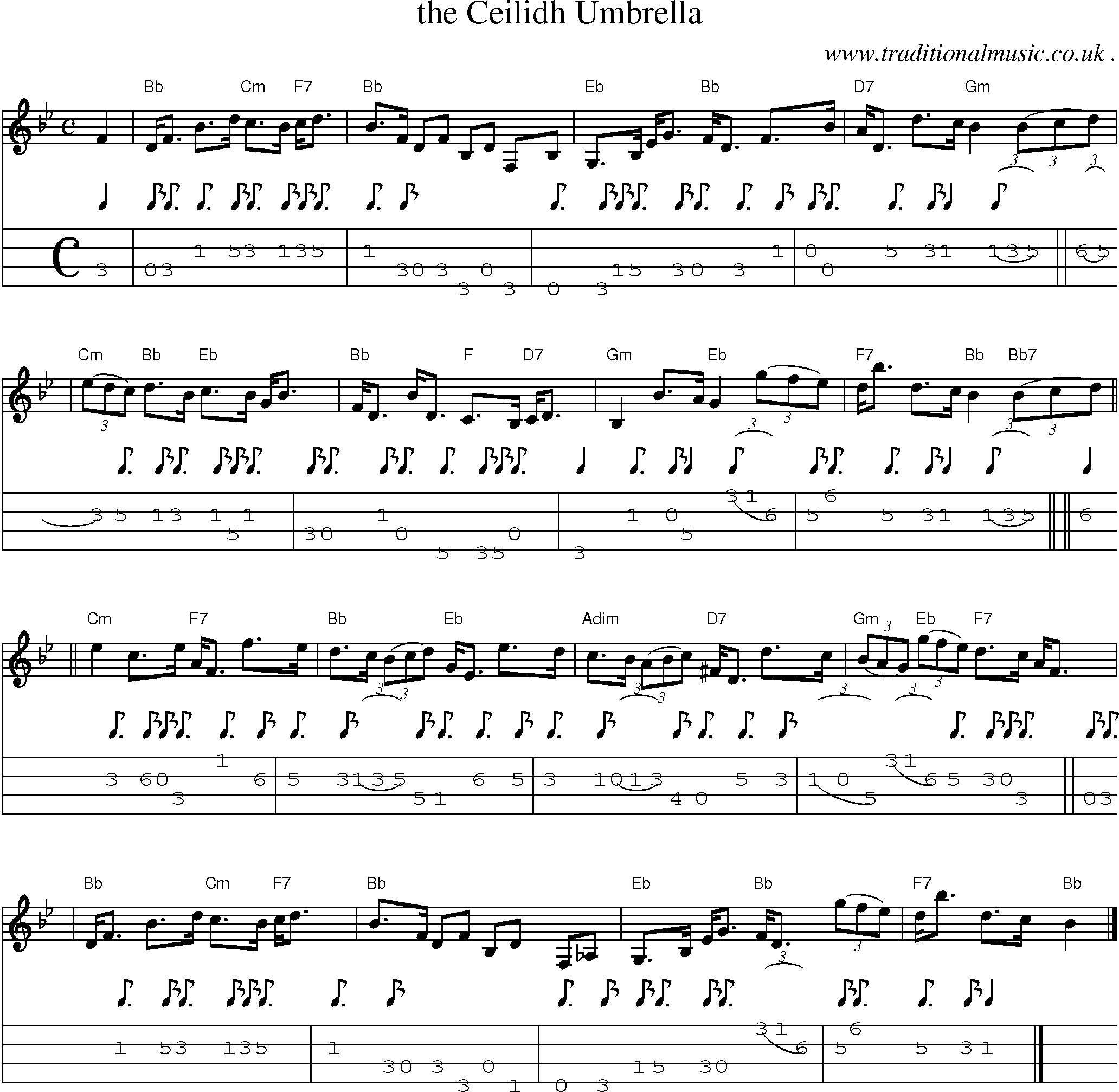 Sheet-music  score, Chords and Mandolin Tabs for The Ceilidh Umbrella