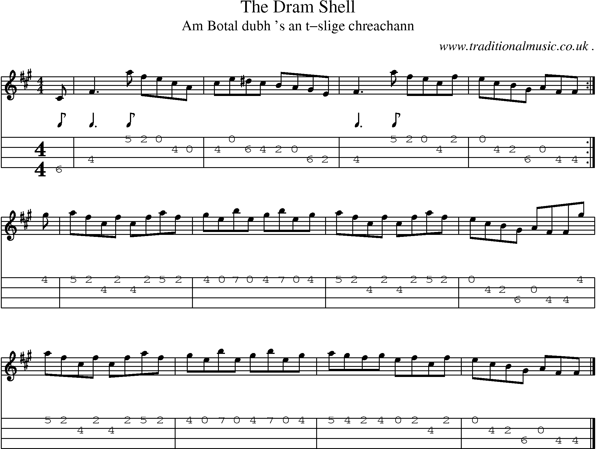Sheet-music  score, Chords and Mandolin Tabs for The Dram Shell