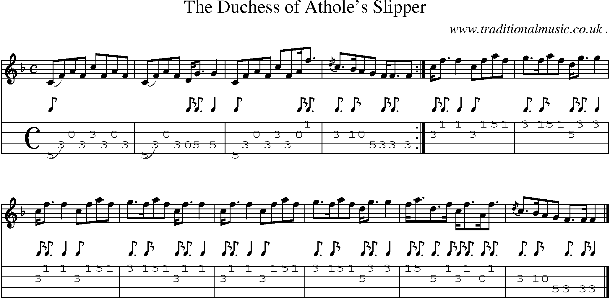 Sheet-music  score, Chords and Mandolin Tabs for The Duchess Of Atholes Slipper
