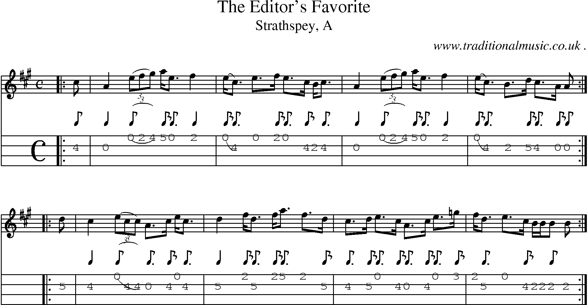 Sheet-music  score, Chords and Mandolin Tabs for The Editors Favorite
