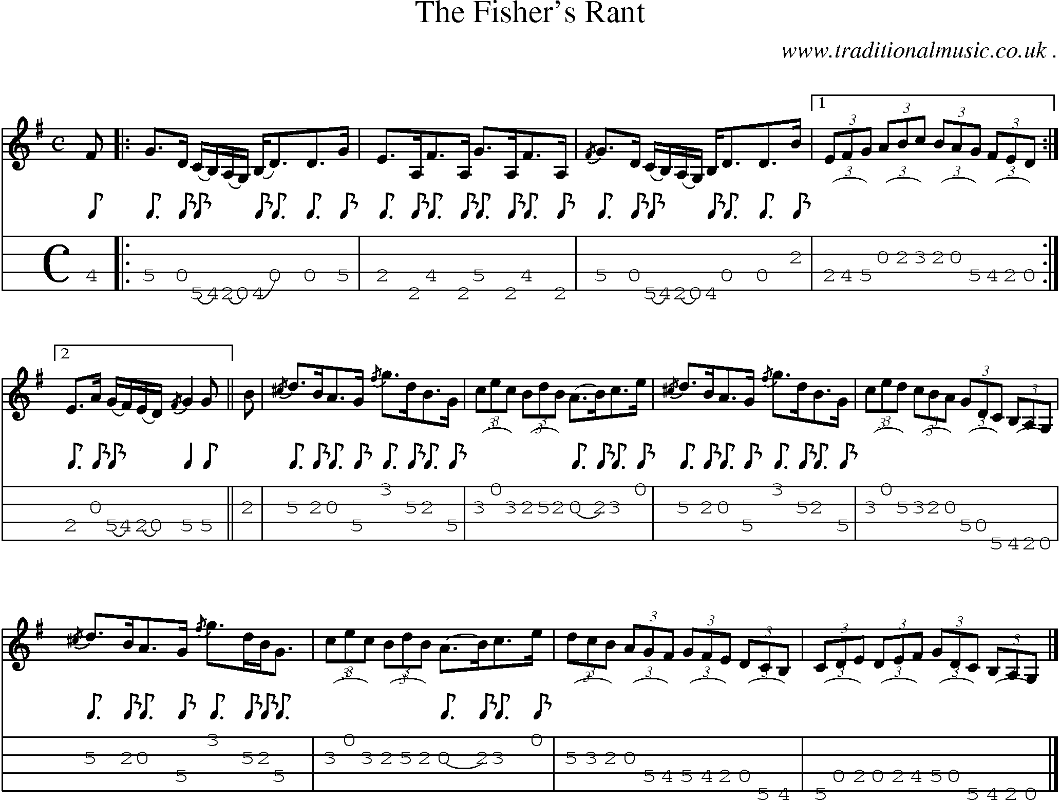 Sheet-music  score, Chords and Mandolin Tabs for The Fishers Rant