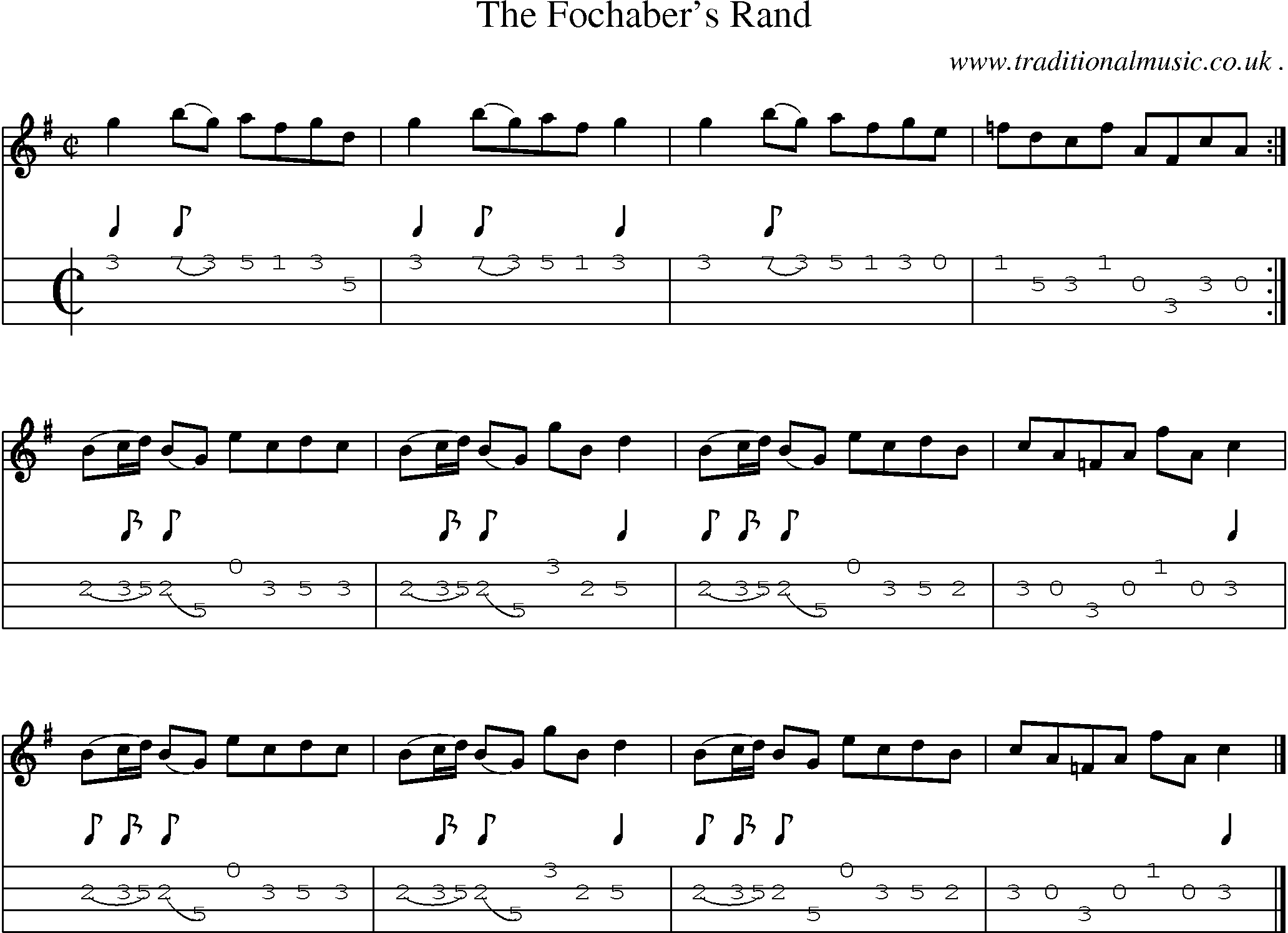 Sheet-music  score, Chords and Mandolin Tabs for The Fochabers Rand