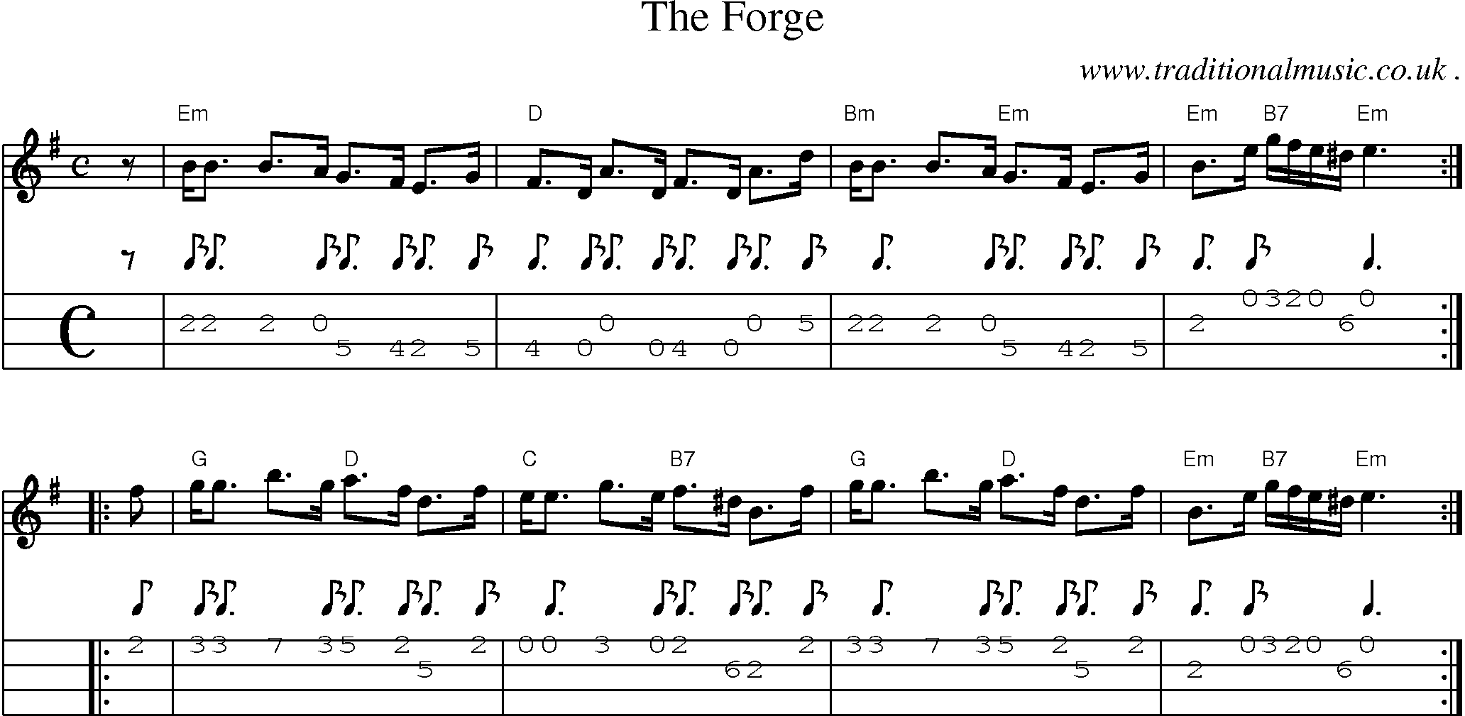 Sheet-music  score, Chords and Mandolin Tabs for The Forge