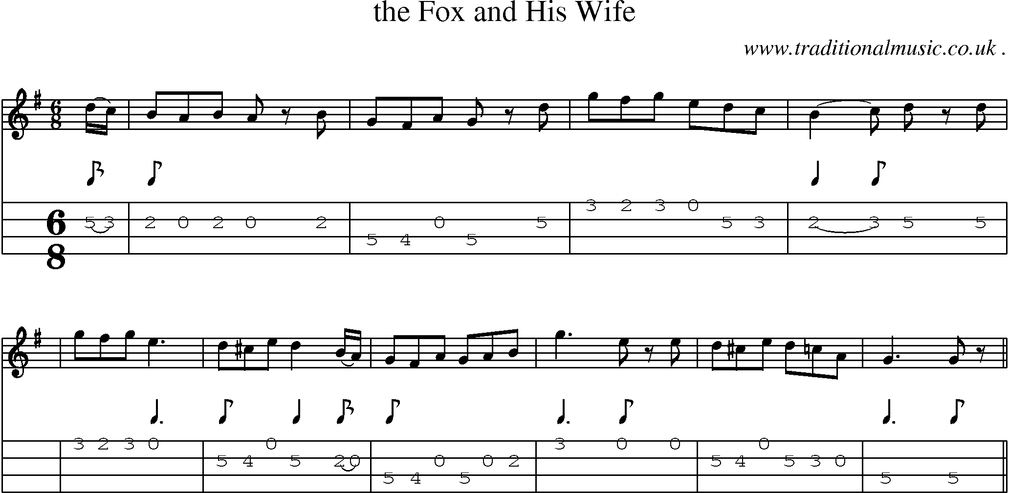 Sheet-music  score, Chords and Mandolin Tabs for The Fox And His Wife
