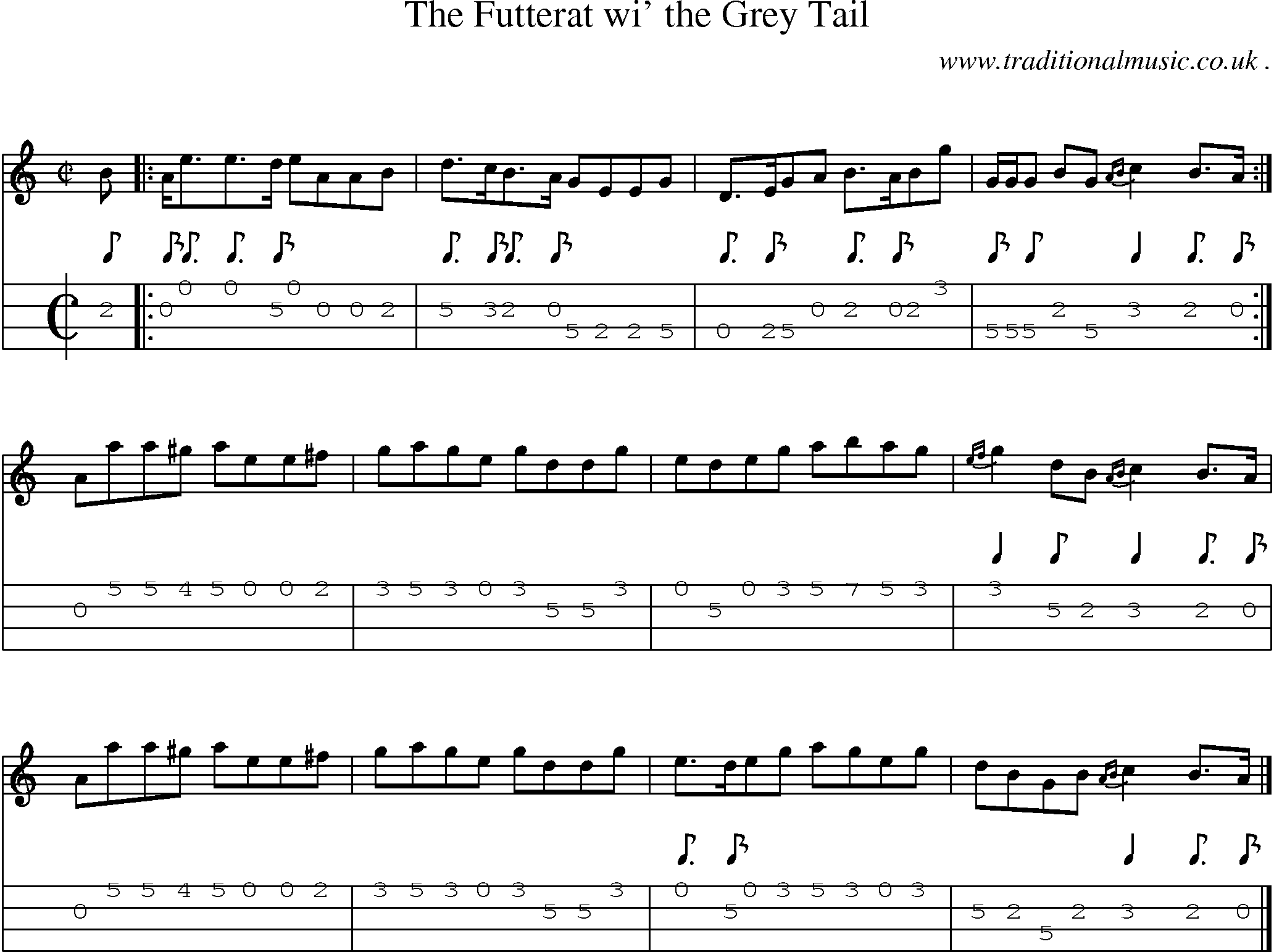 Sheet-music  score, Chords and Mandolin Tabs for The Futterat Wi The Grey Tail