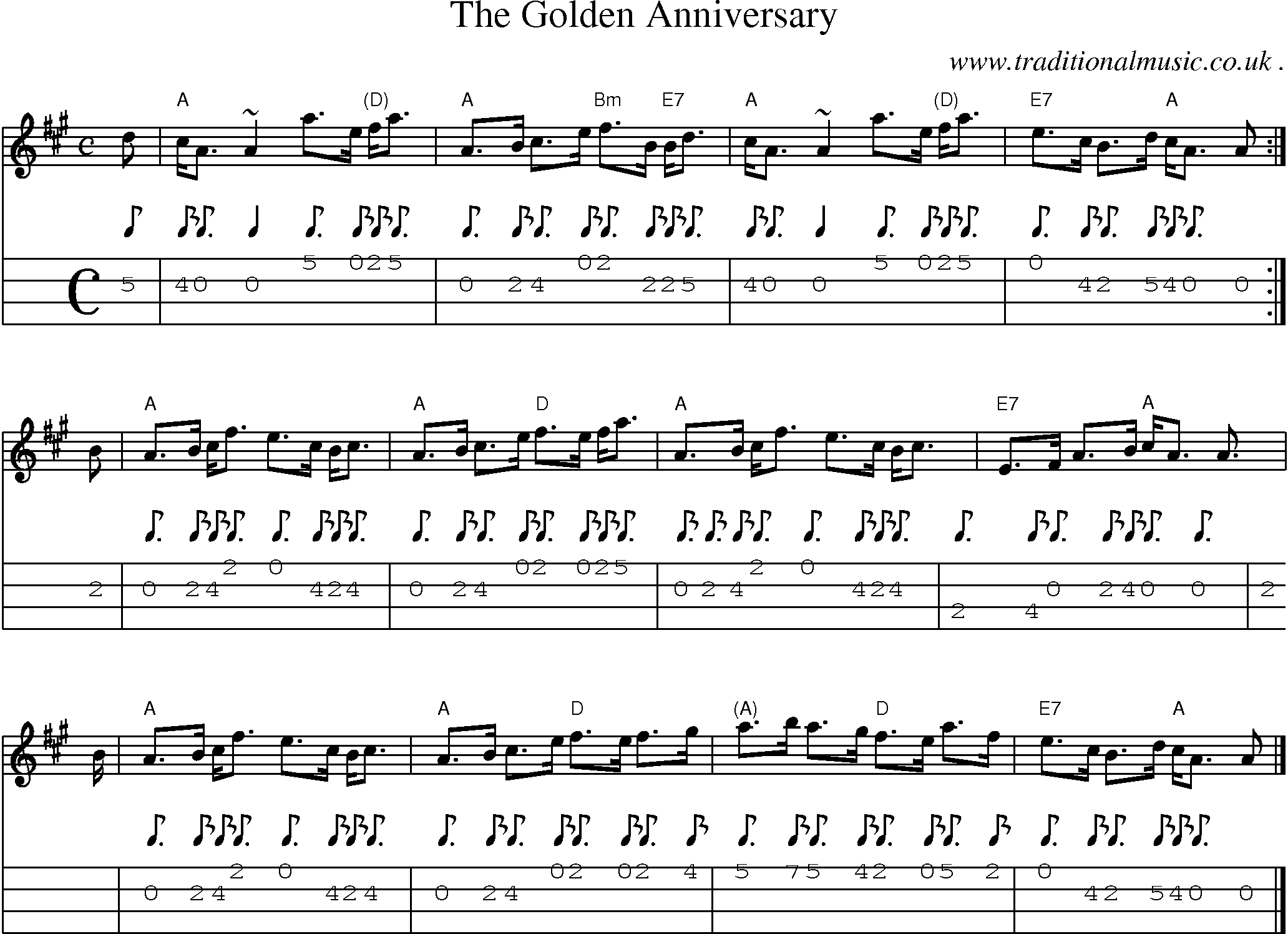 Sheet-music  score, Chords and Mandolin Tabs for The Golden Anniversary