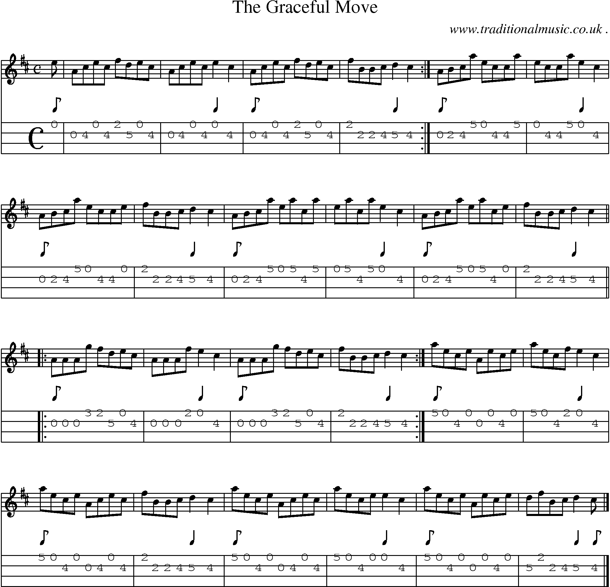 Sheet-music  score, Chords and Mandolin Tabs for The Graceful Move