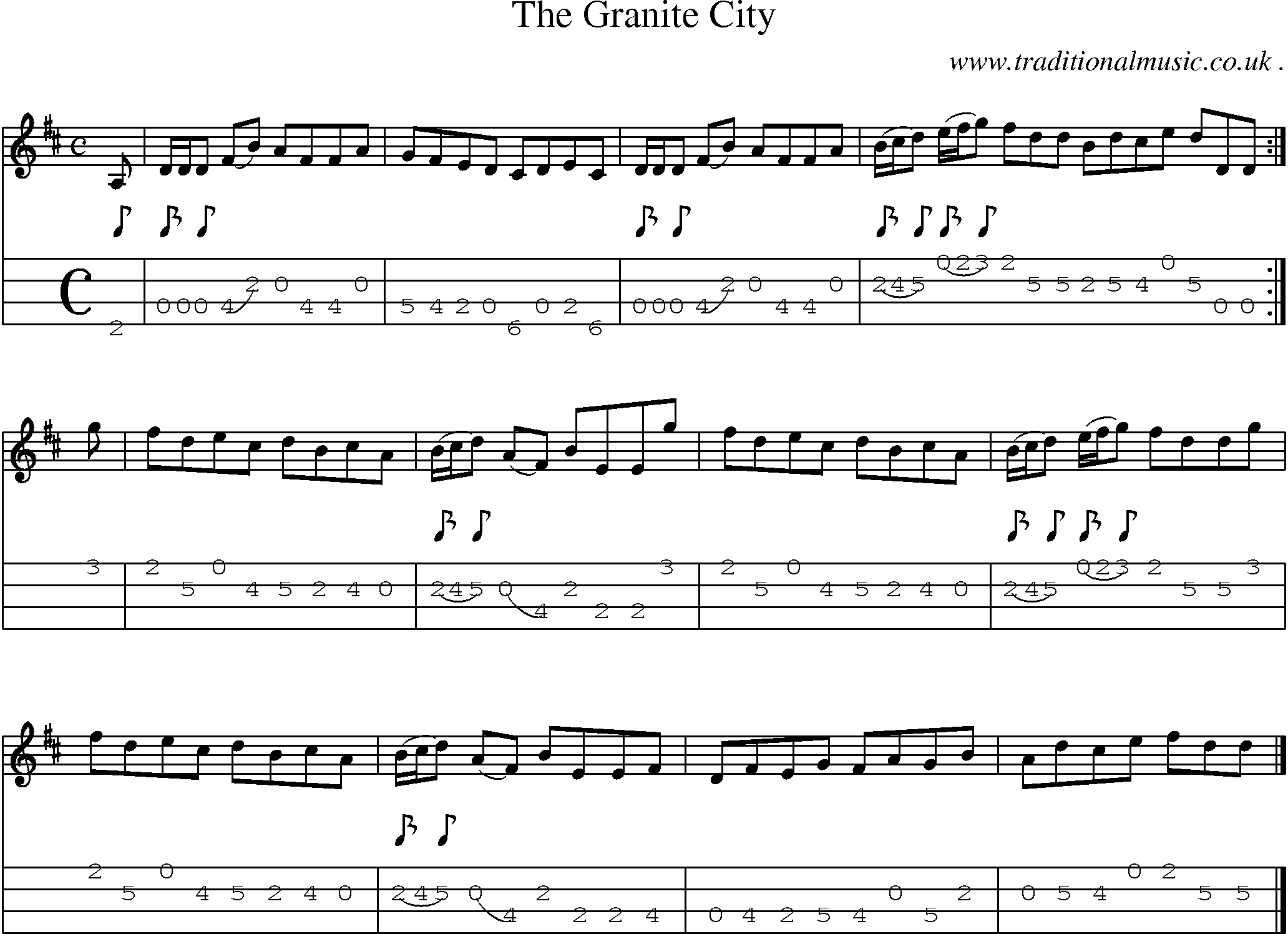Sheet-music  score, Chords and Mandolin Tabs for The Granite City