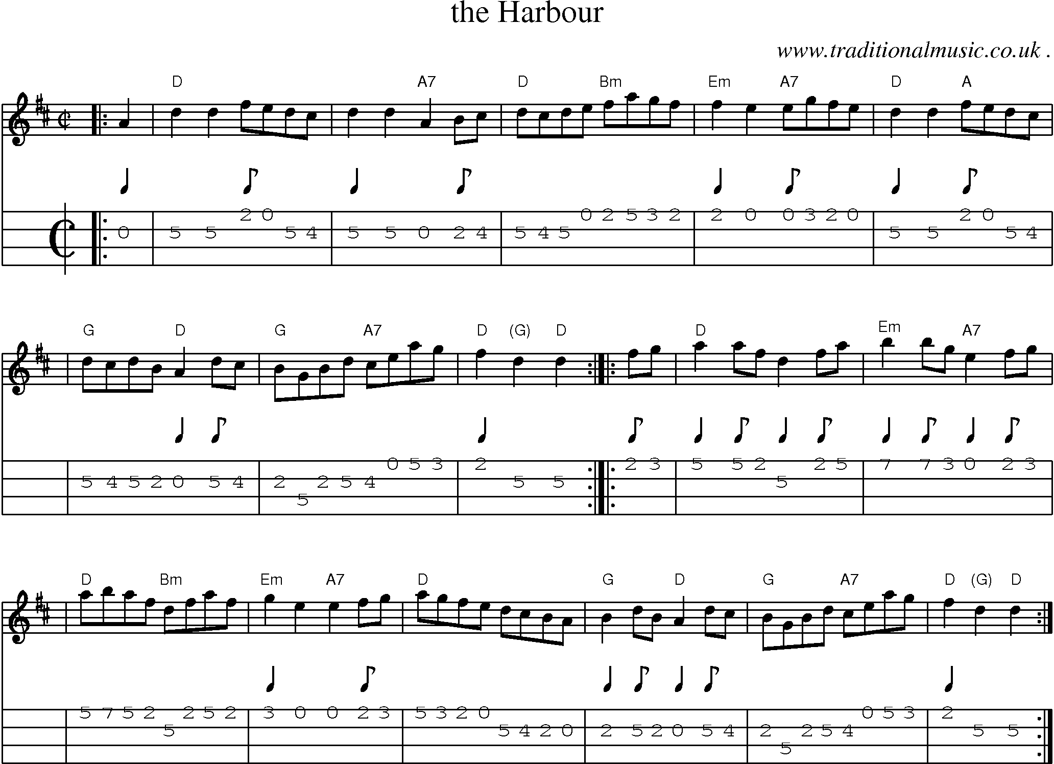 Sheet-music  score, Chords and Mandolin Tabs for The Harbour