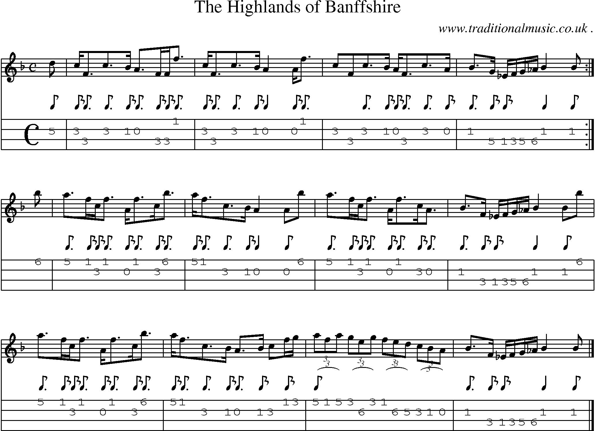 Sheet-music  score, Chords and Mandolin Tabs for The Highlands Of Banffshire
