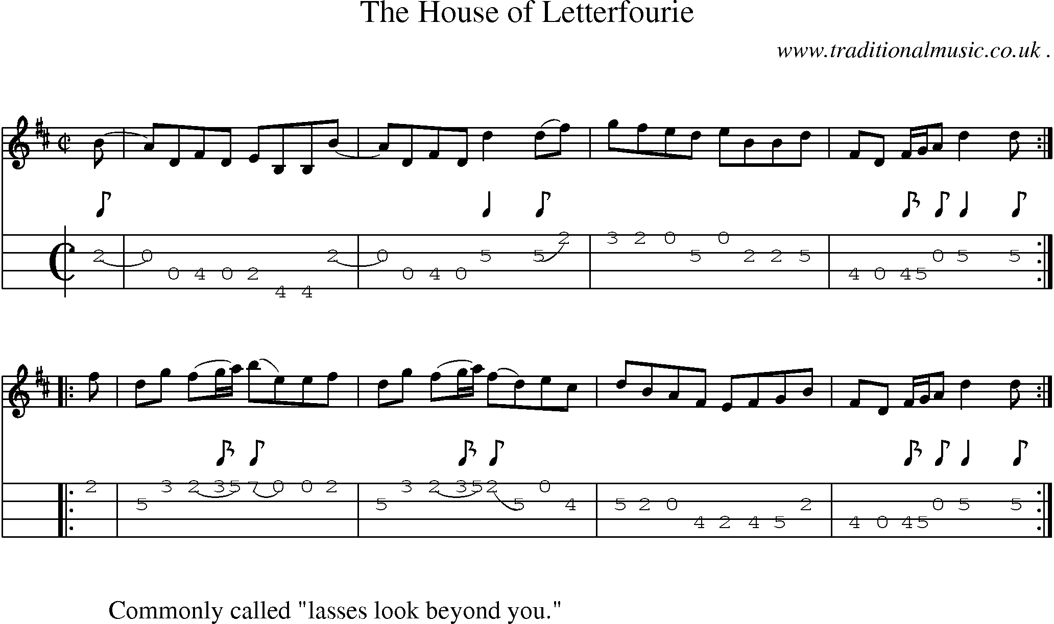 Sheet-music  score, Chords and Mandolin Tabs for The House Of Letterfourie