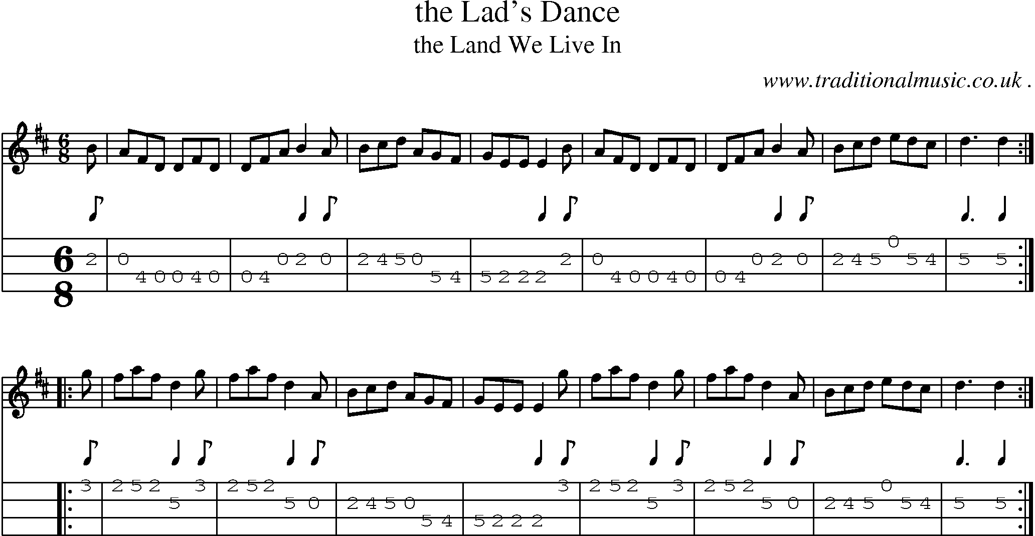 Sheet-music  score, Chords and Mandolin Tabs for The Lads Dance