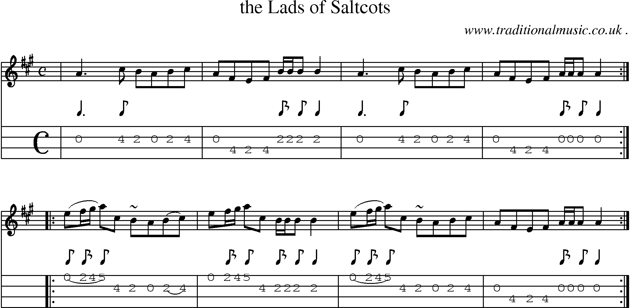 Sheet-music  score, Chords and Mandolin Tabs for The Lads Of Saltcots