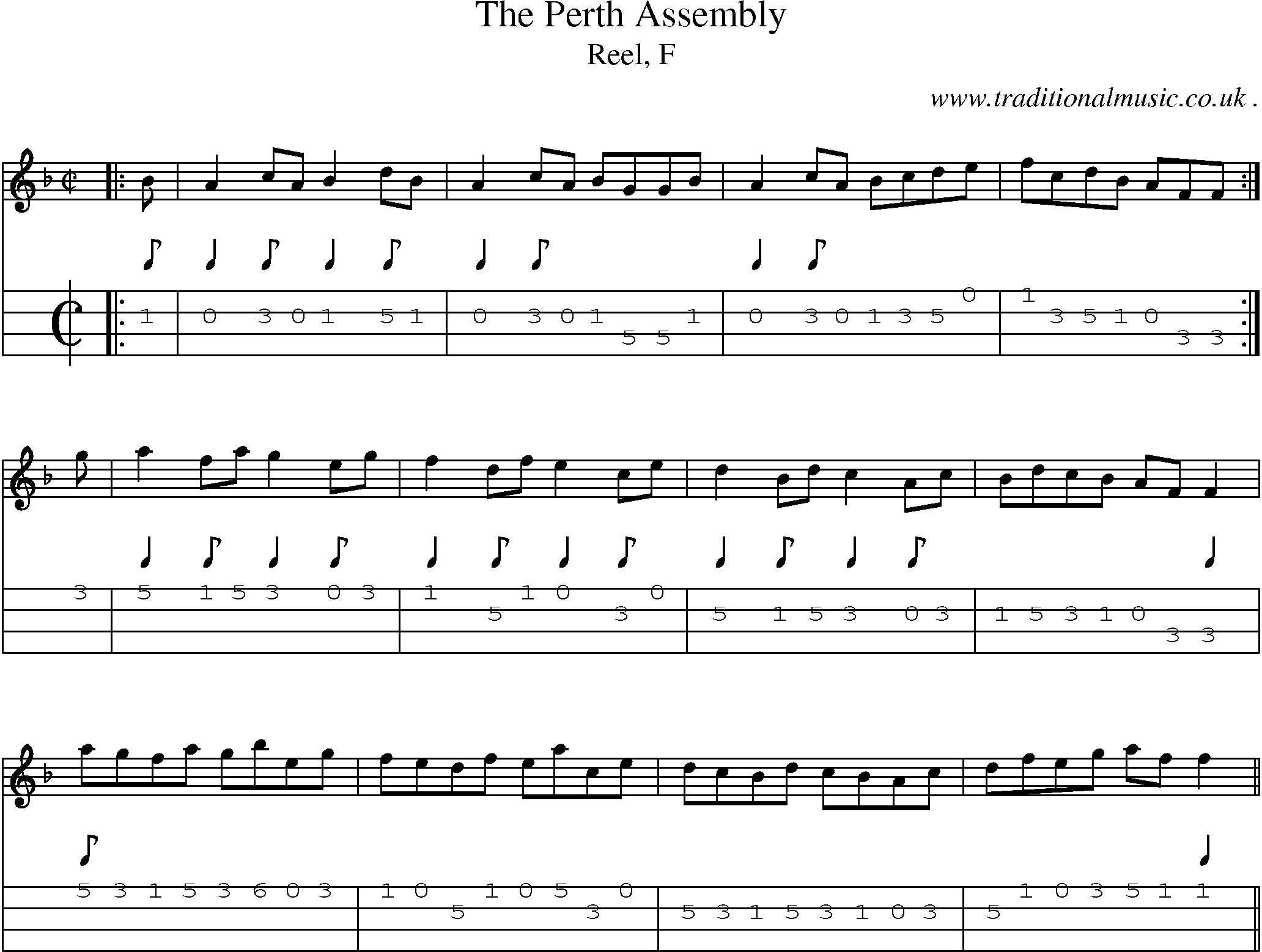 Sheet-music  score, Chords and Mandolin Tabs for The Perth Assembly