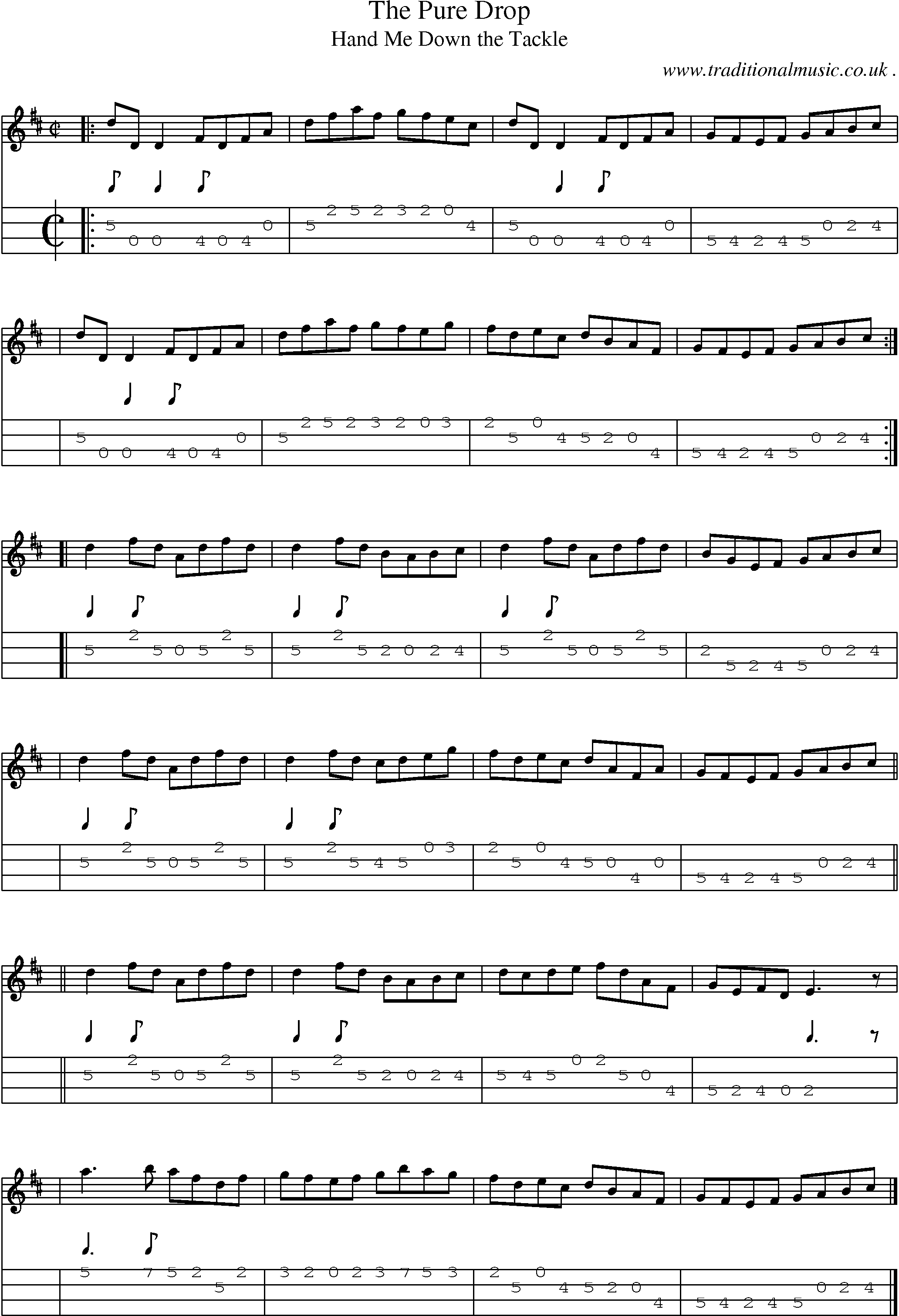 Sheet-music  score, Chords and Mandolin Tabs for The Pure Drop