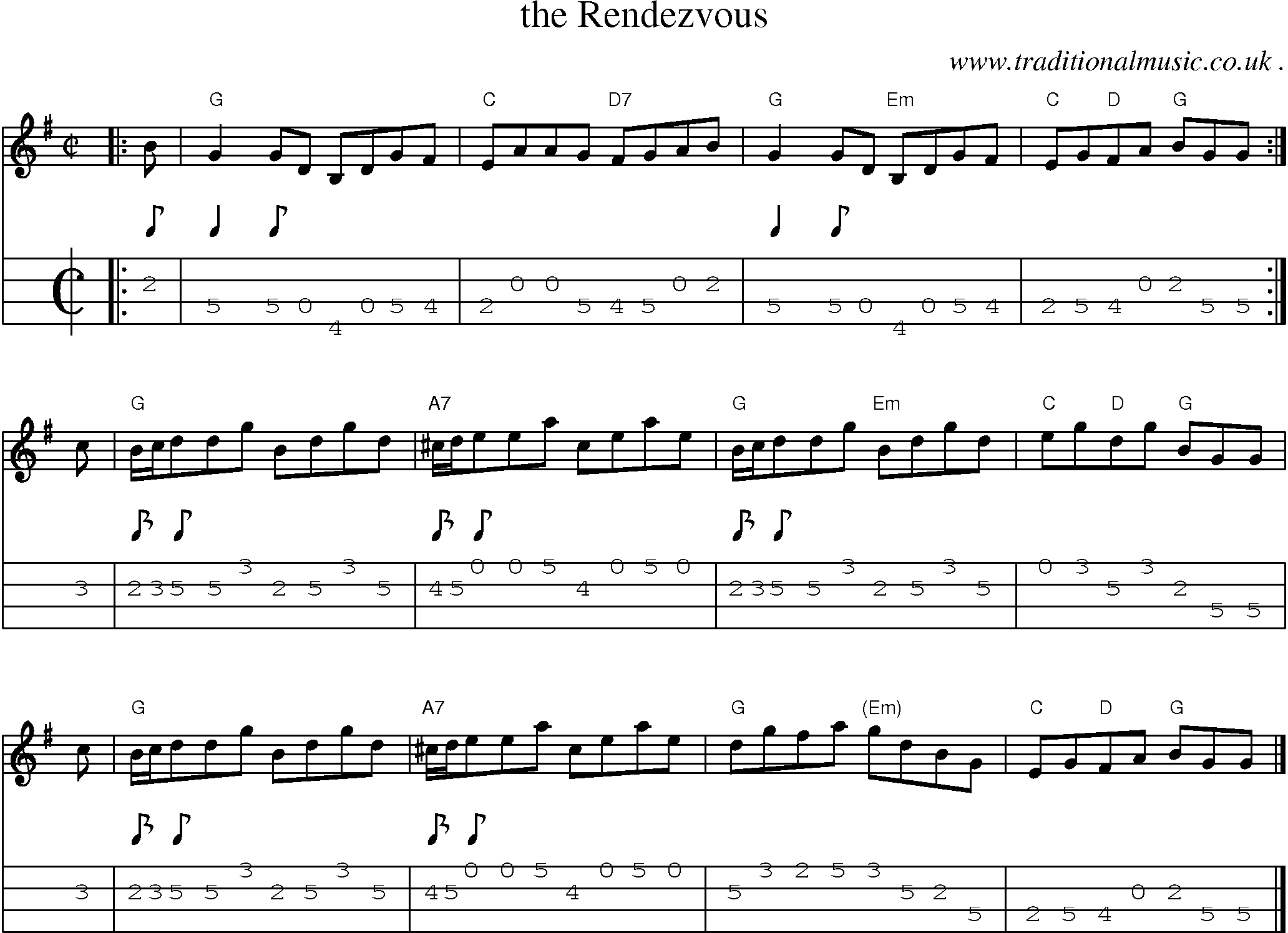 Sheet-music  score, Chords and Mandolin Tabs for The Rendezvous