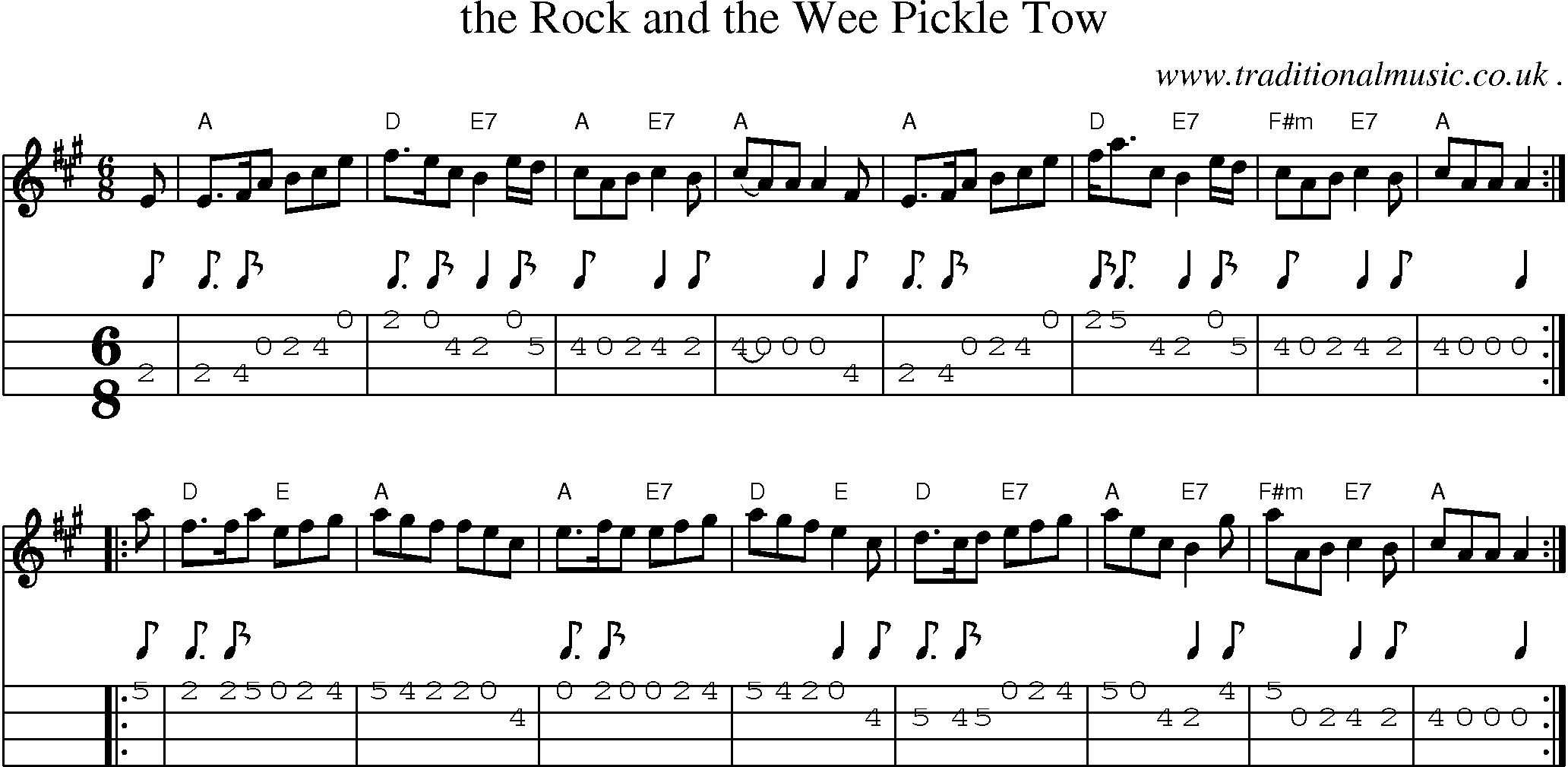 Sheet-music  score, Chords and Mandolin Tabs for The Rock And The Wee Pickle Tow