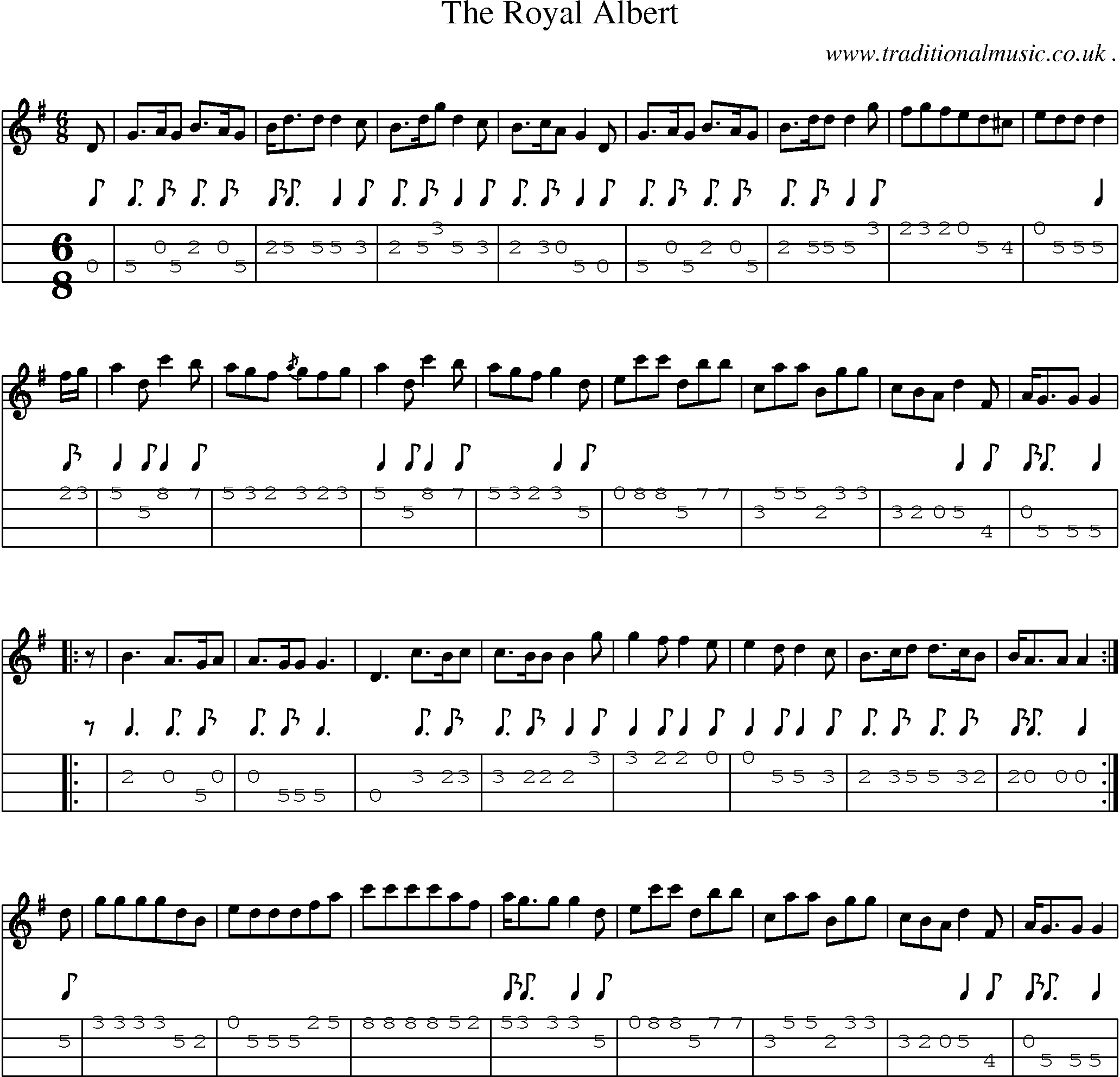 Sheet-music  score, Chords and Mandolin Tabs for The Royal Albert