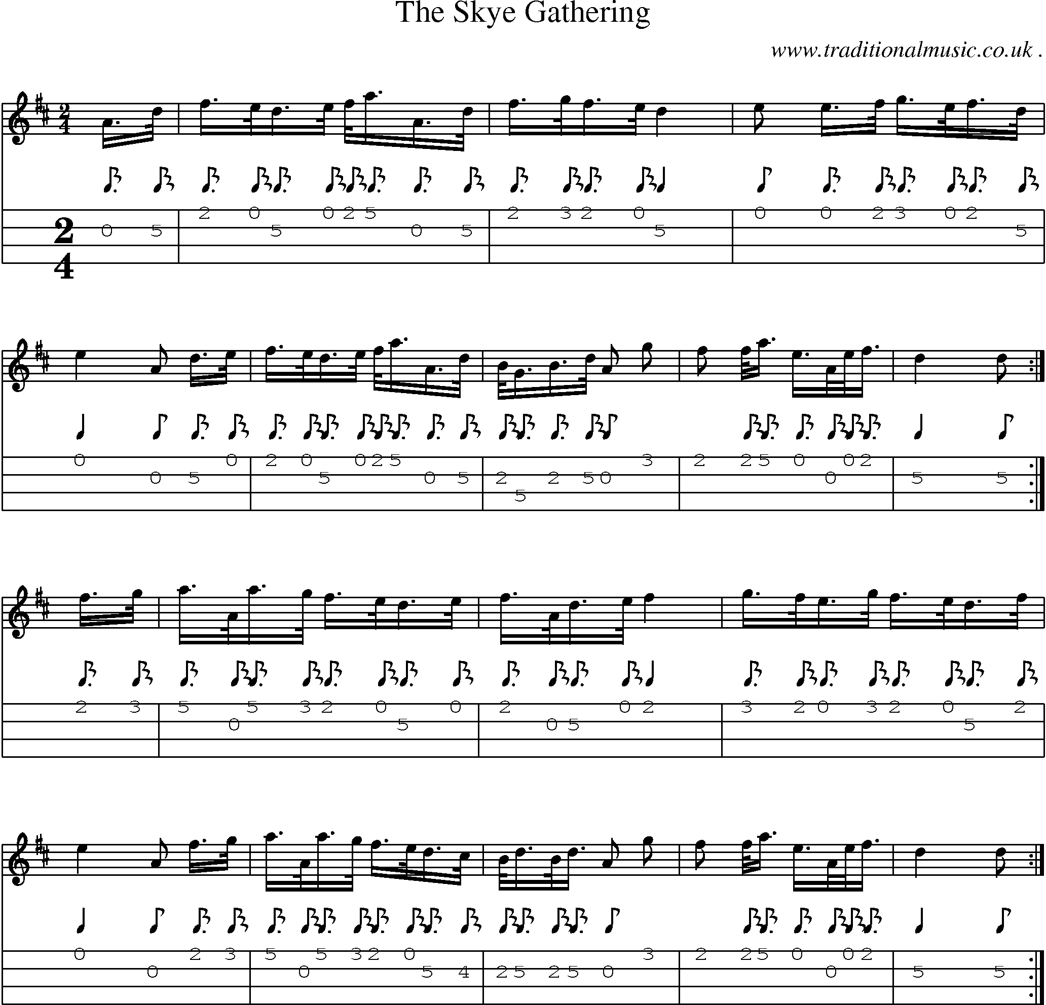 Sheet-music  score, Chords and Mandolin Tabs for The Skye Gathering