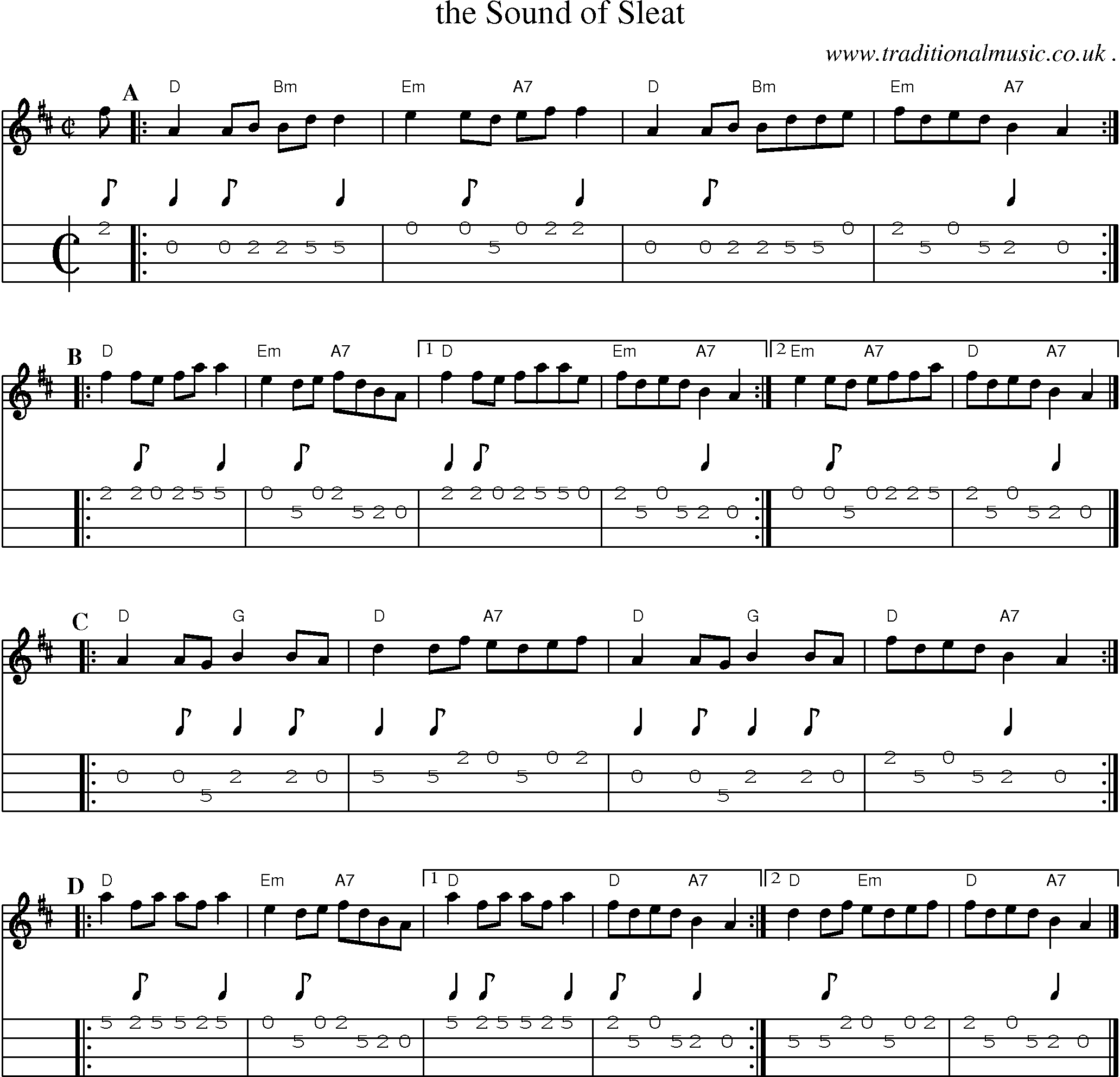 Sheet-music  score, Chords and Mandolin Tabs for The Sound Of Sleat