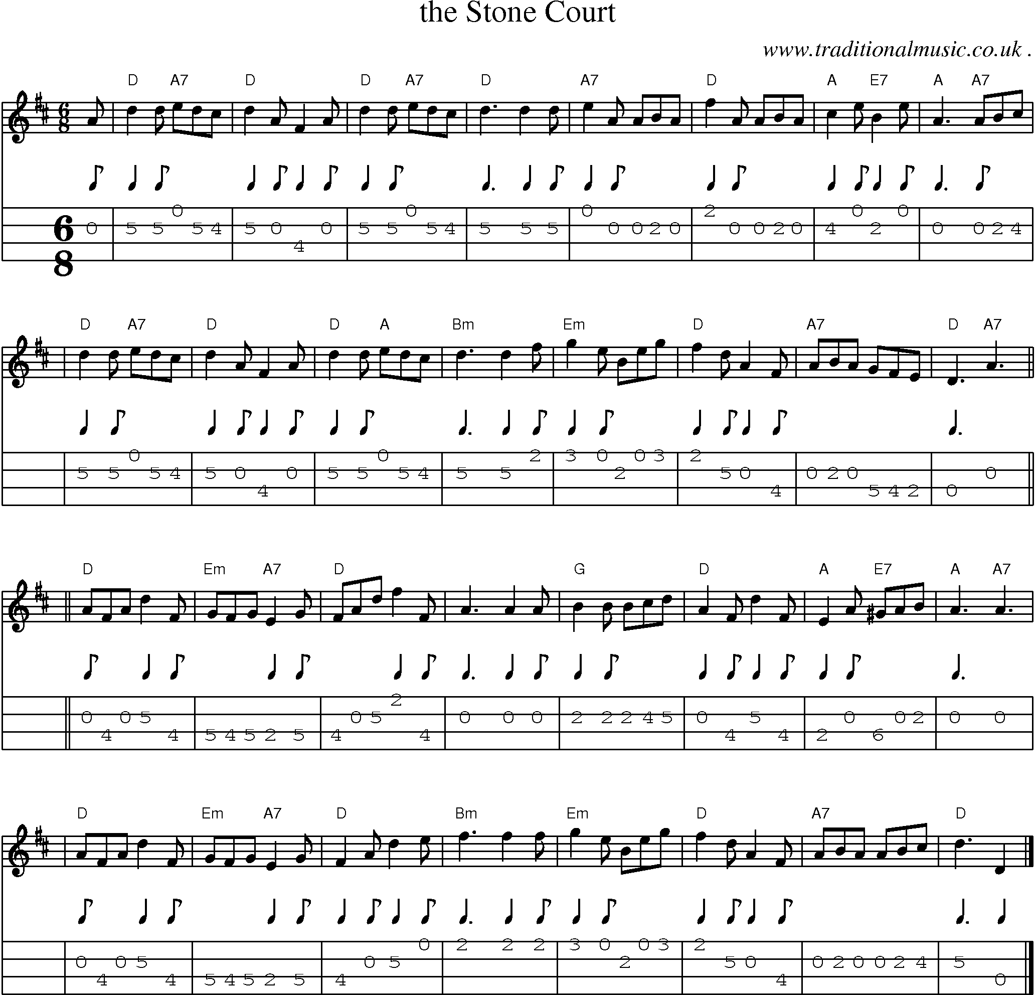 Sheet-music  score, Chords and Mandolin Tabs for The Stone Court