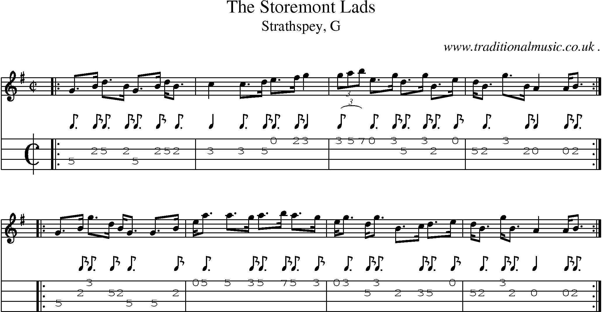 Sheet-music  score, Chords and Mandolin Tabs for The Storemont Lads