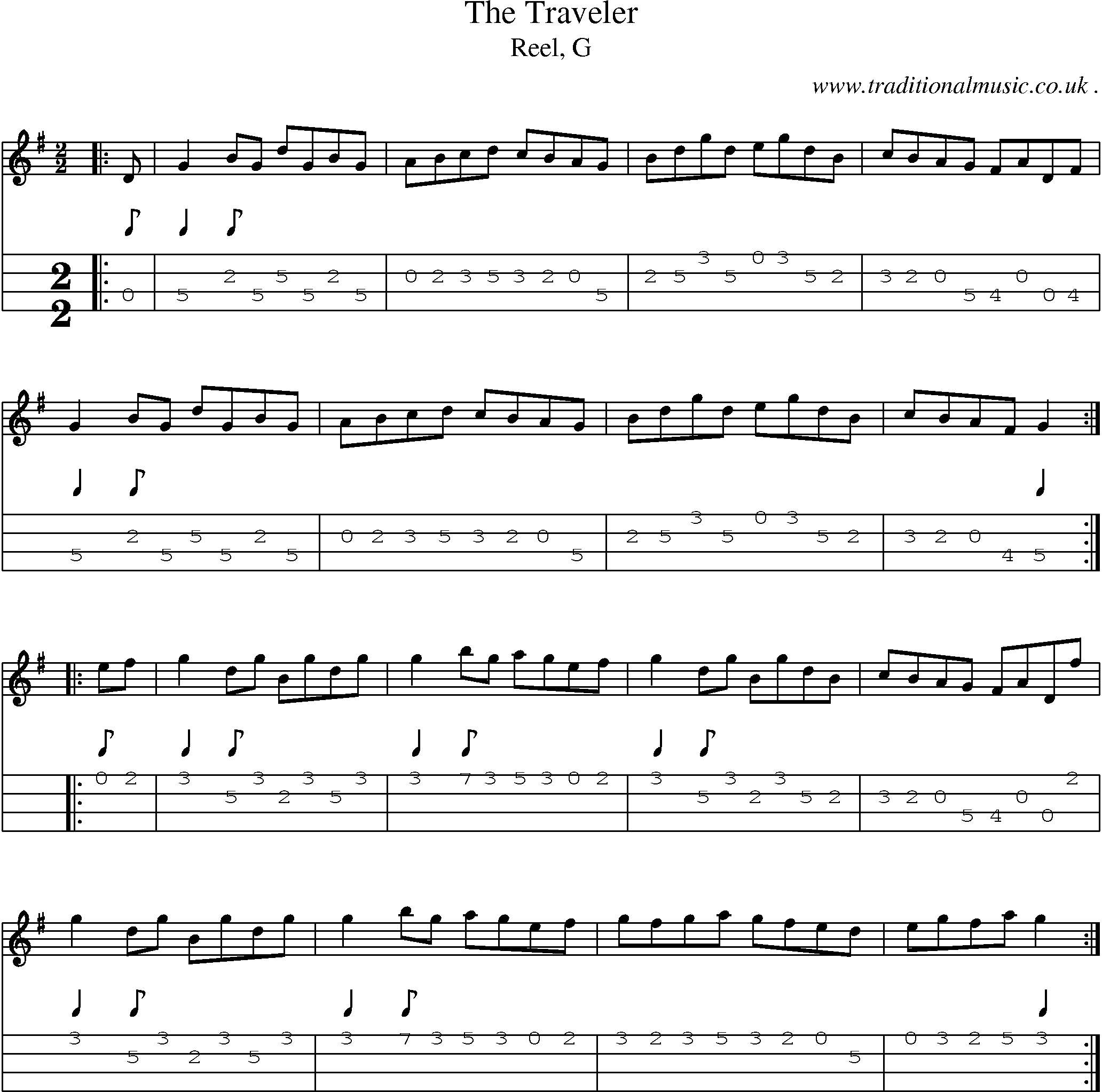 Sheet-music  score, Chords and Mandolin Tabs for The Traveler