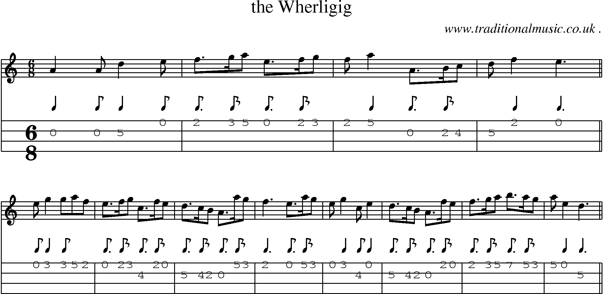 Sheet-music  score, Chords and Mandolin Tabs for The Wherligig
