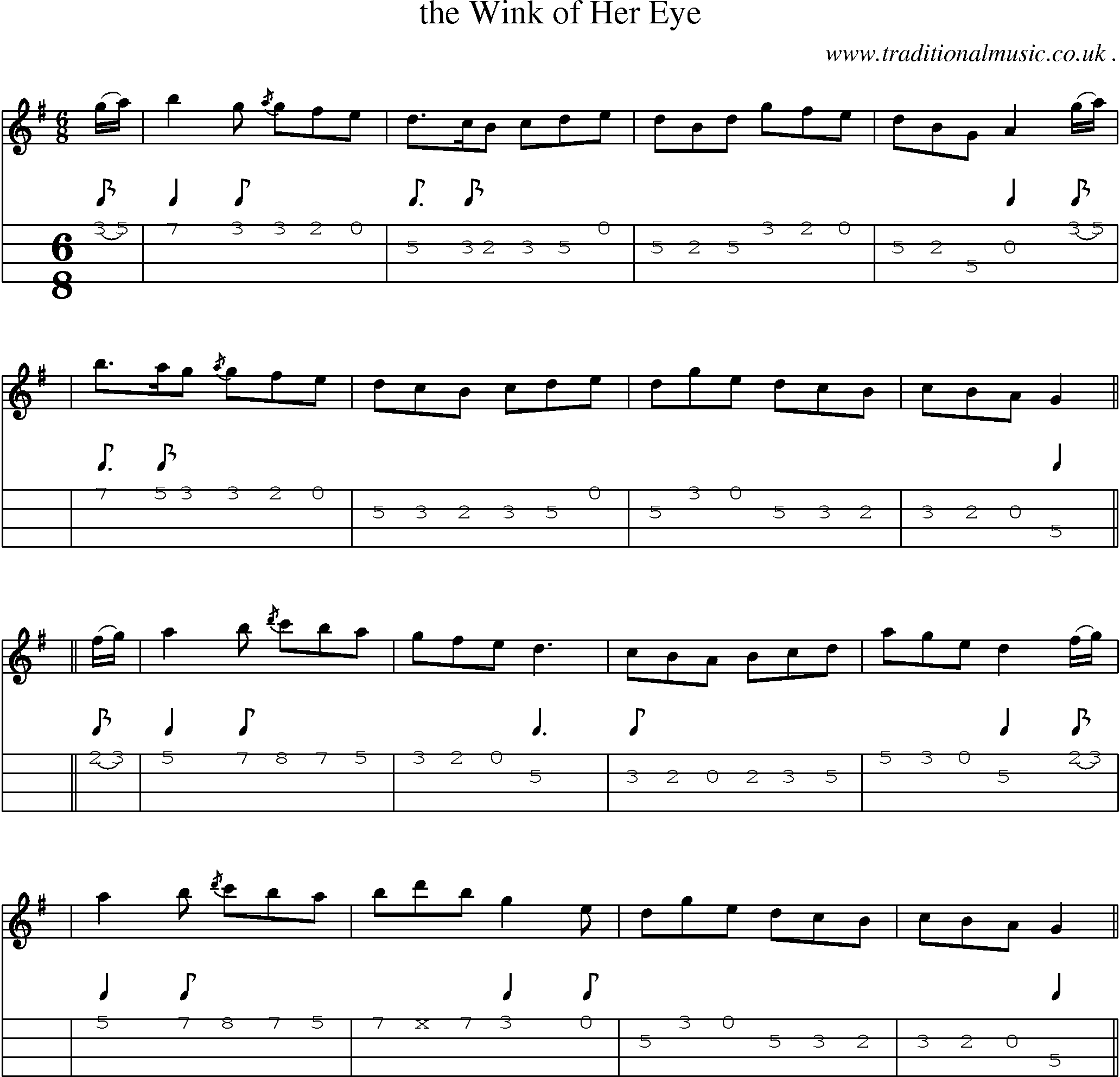 Sheet-music  score, Chords and Mandolin Tabs for The Wink Of Her Eye