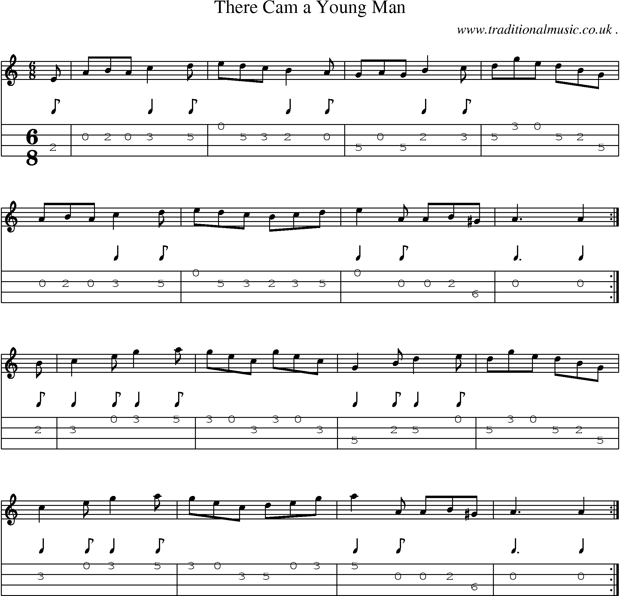 Sheet-music  score, Chords and Mandolin Tabs for There Cam A Young Man