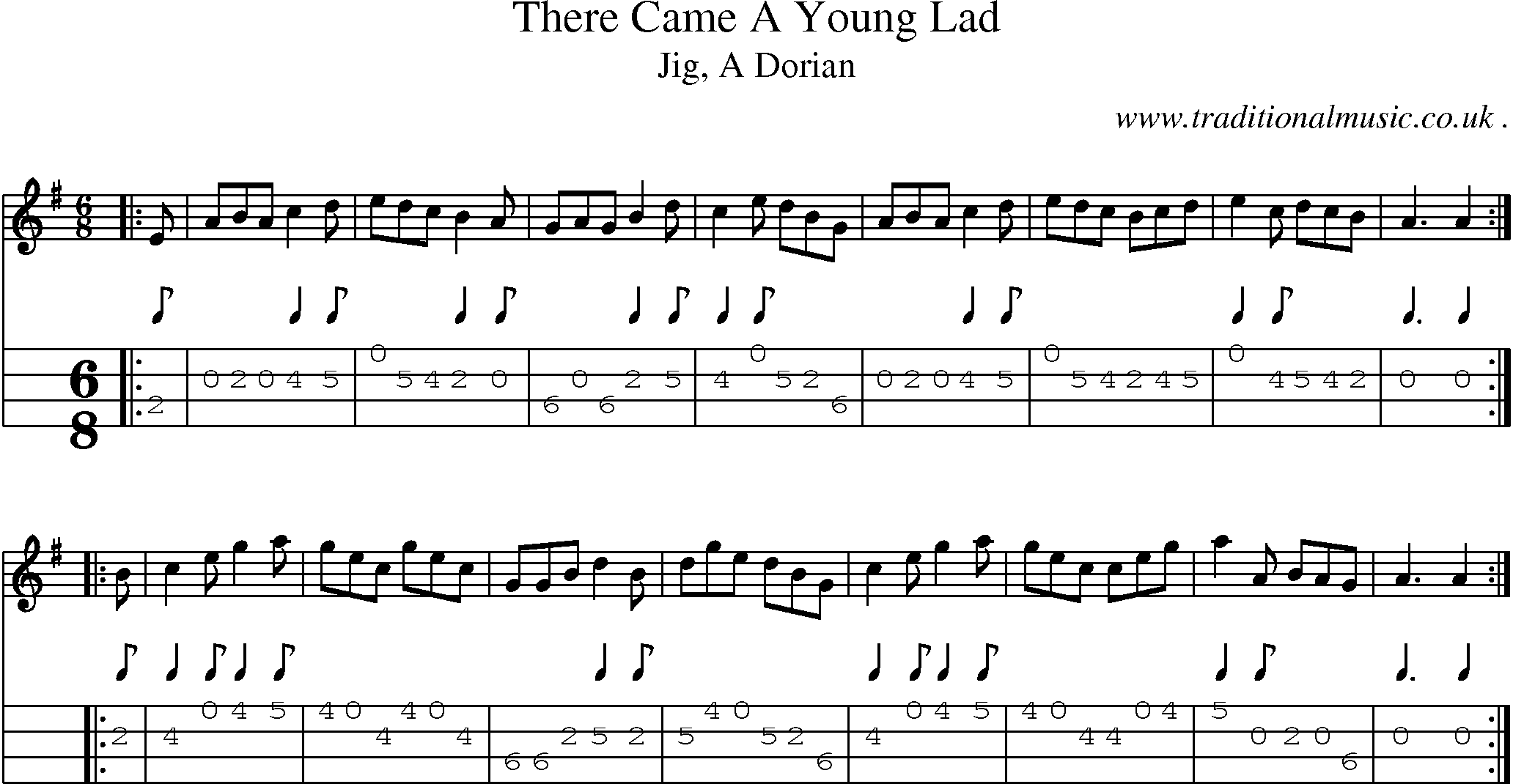 Sheet-music  score, Chords and Mandolin Tabs for There Came A Young Lad