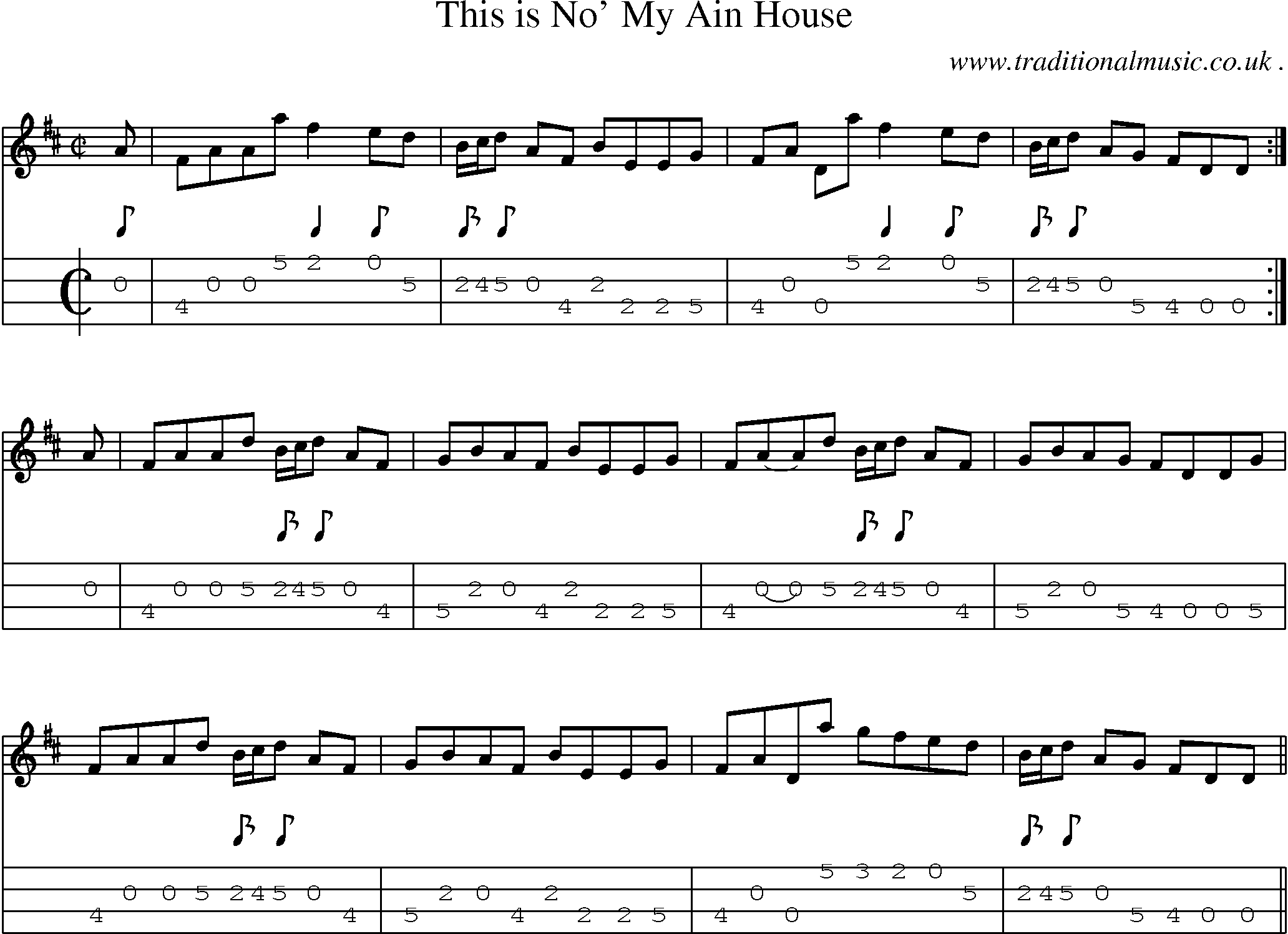 Sheet-music  score, Chords and Mandolin Tabs for This Is No My Ain House