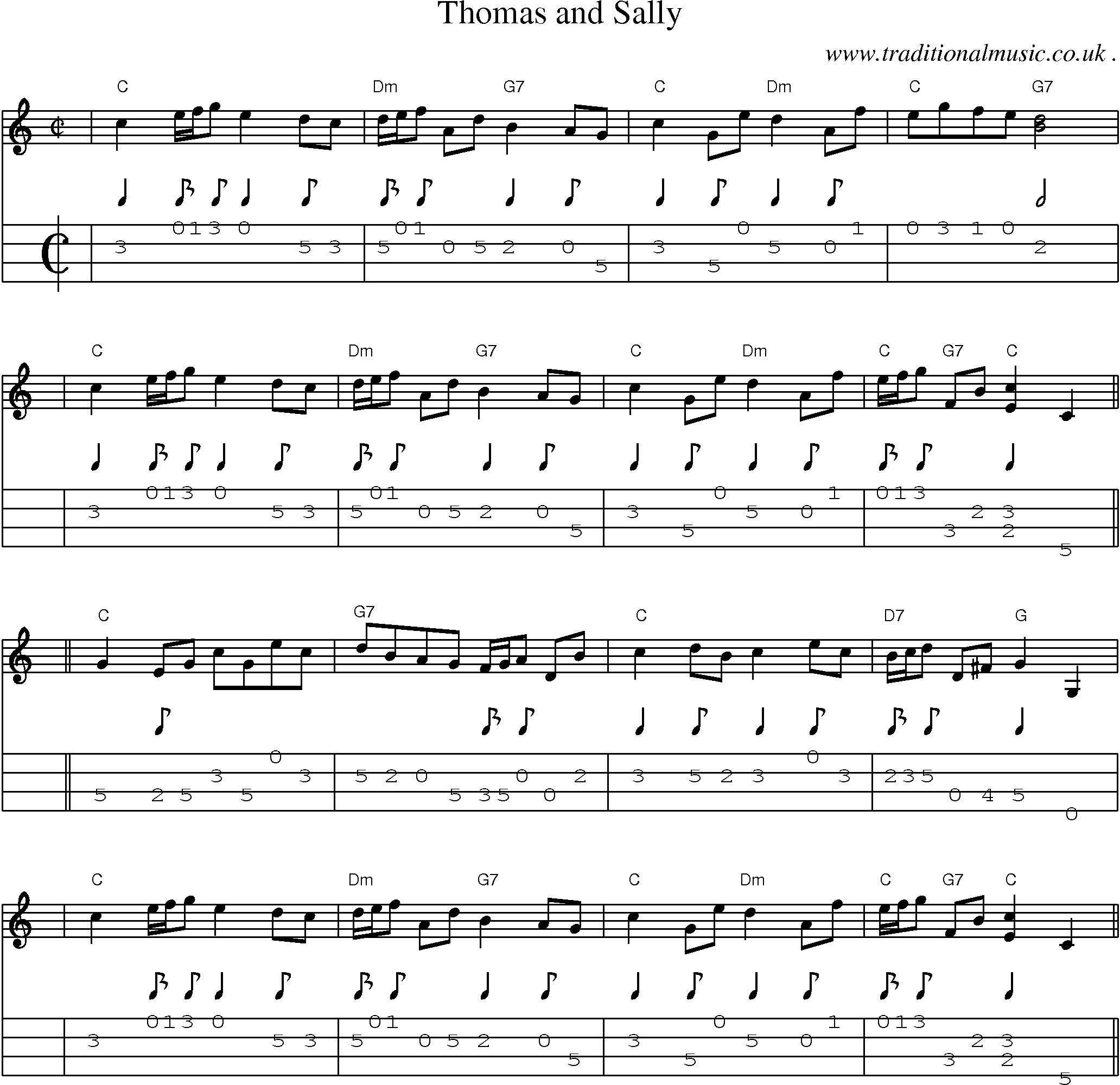 Sheet-music  score, Chords and Mandolin Tabs for Thomas And Sally